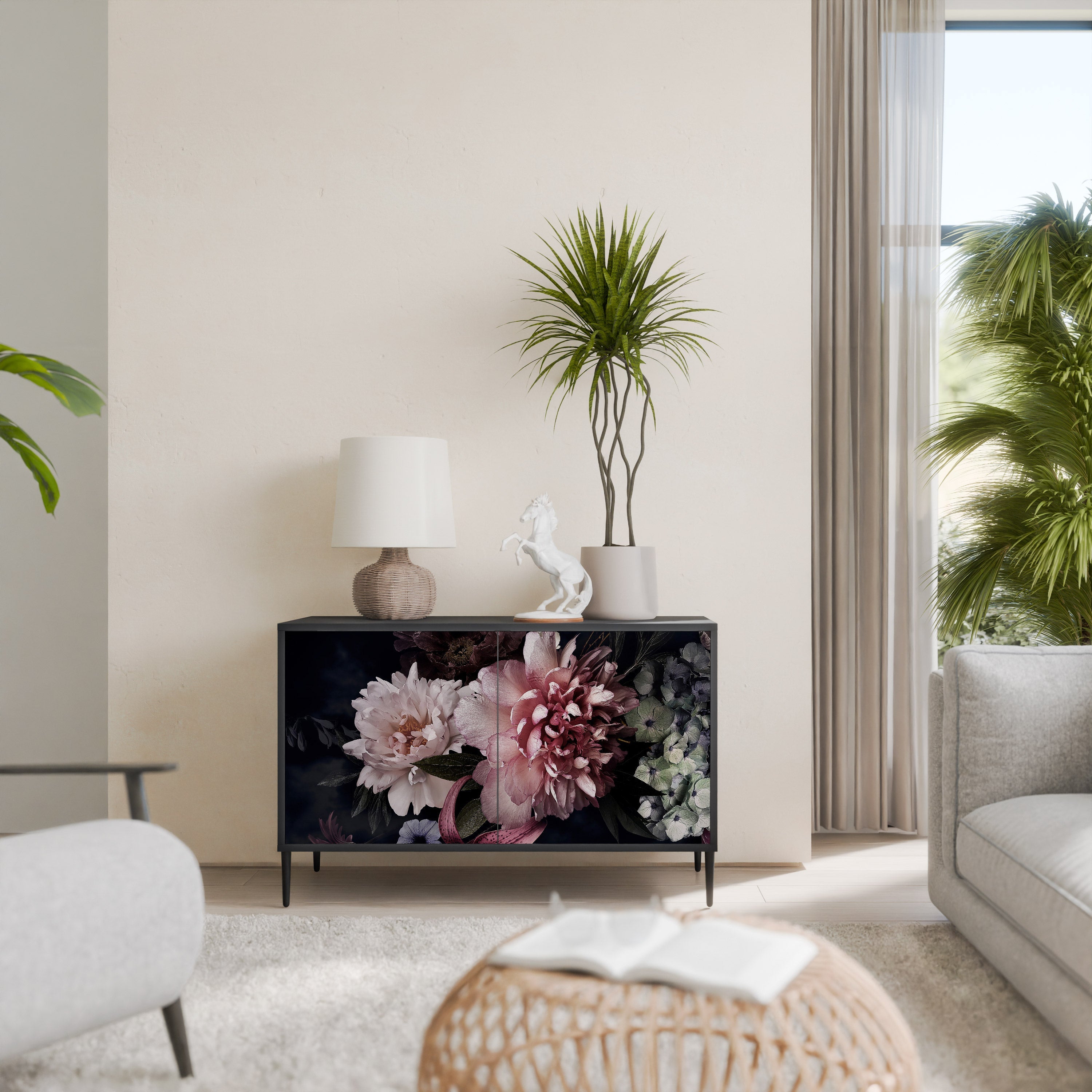 PURE BLOSSOM Aparador de 2 Portas em Acabamento Preto