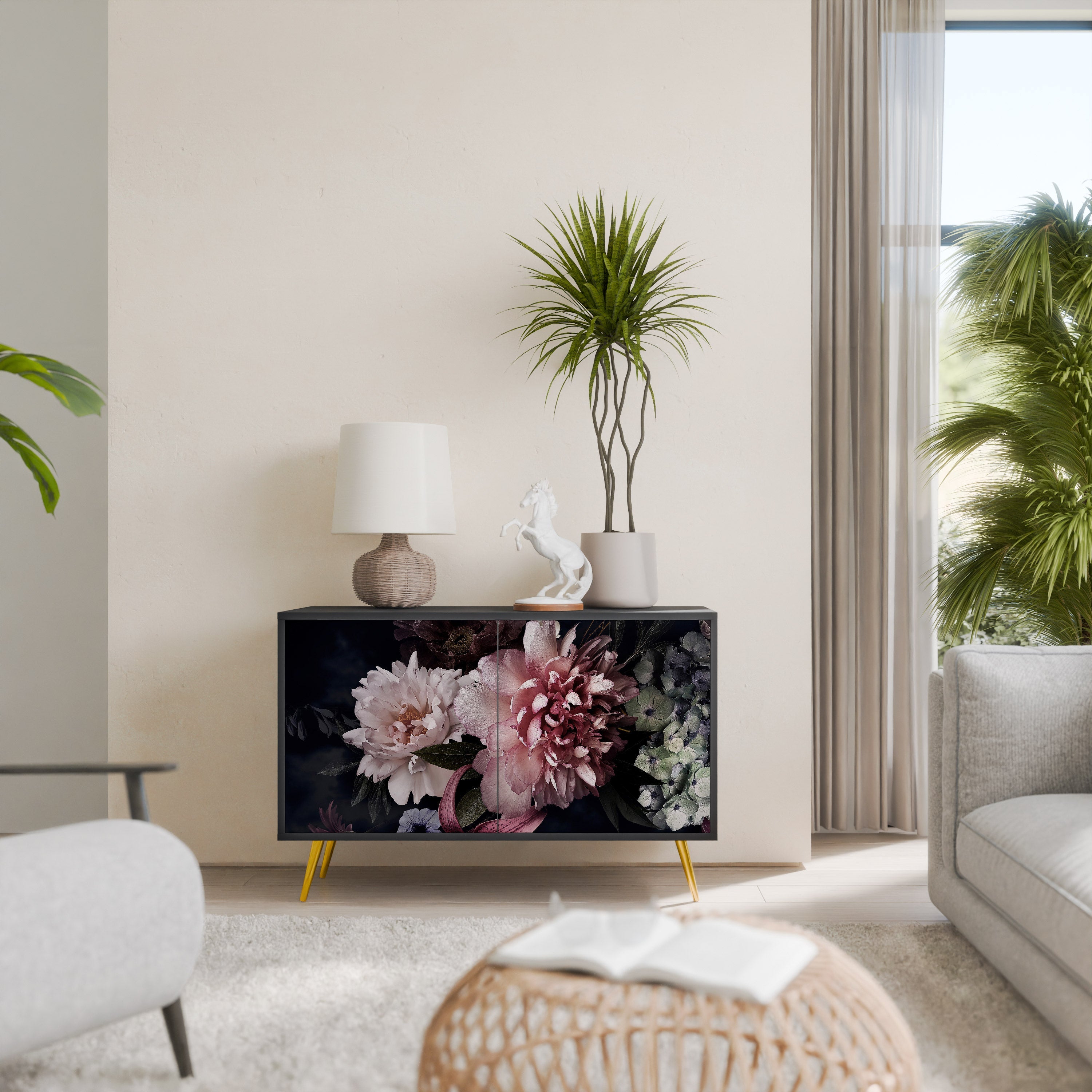 PURE BLOSSOM 2-Door Sideboard in Black Finish