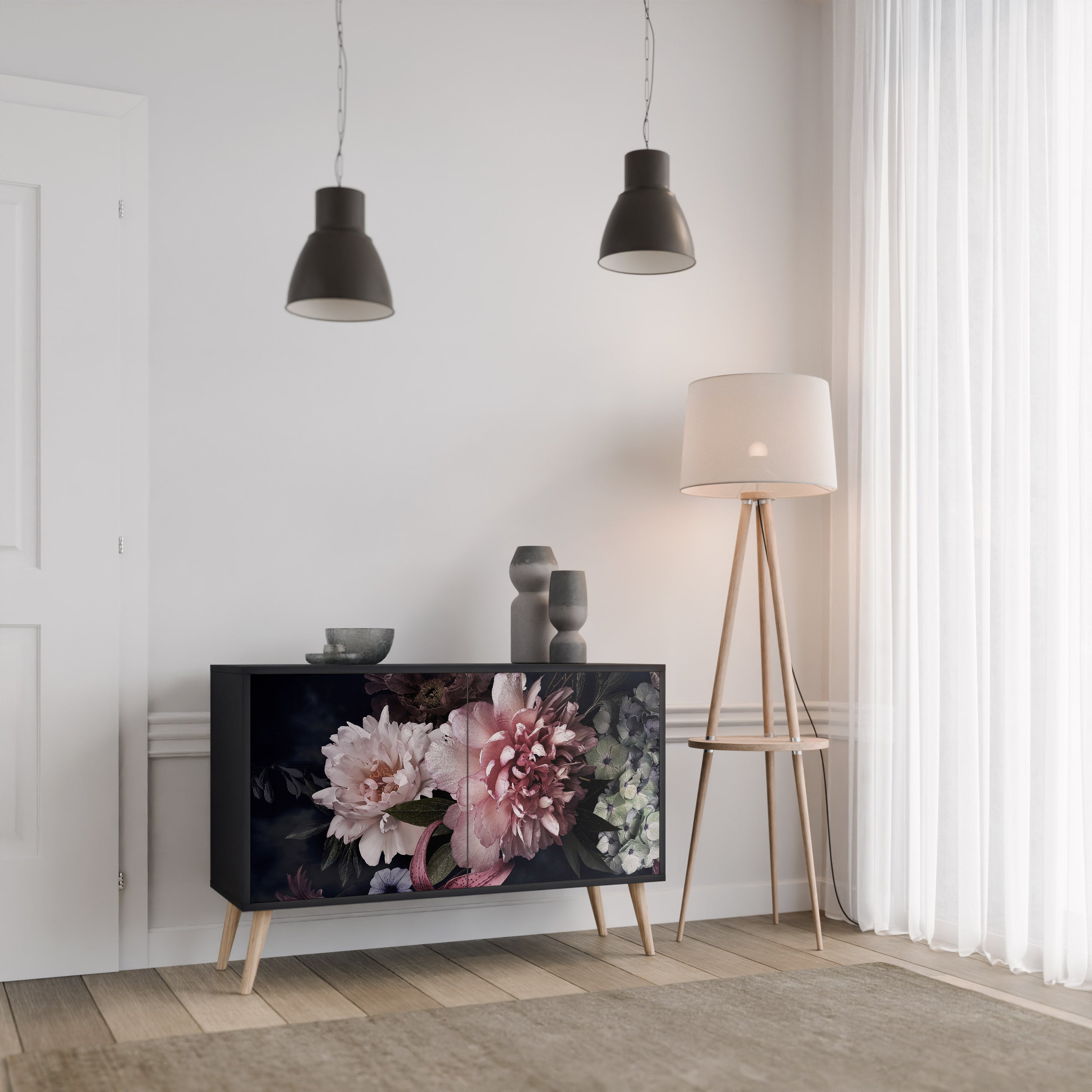 PURE BLOSSOM 2-Door Sideboard in Black Finish