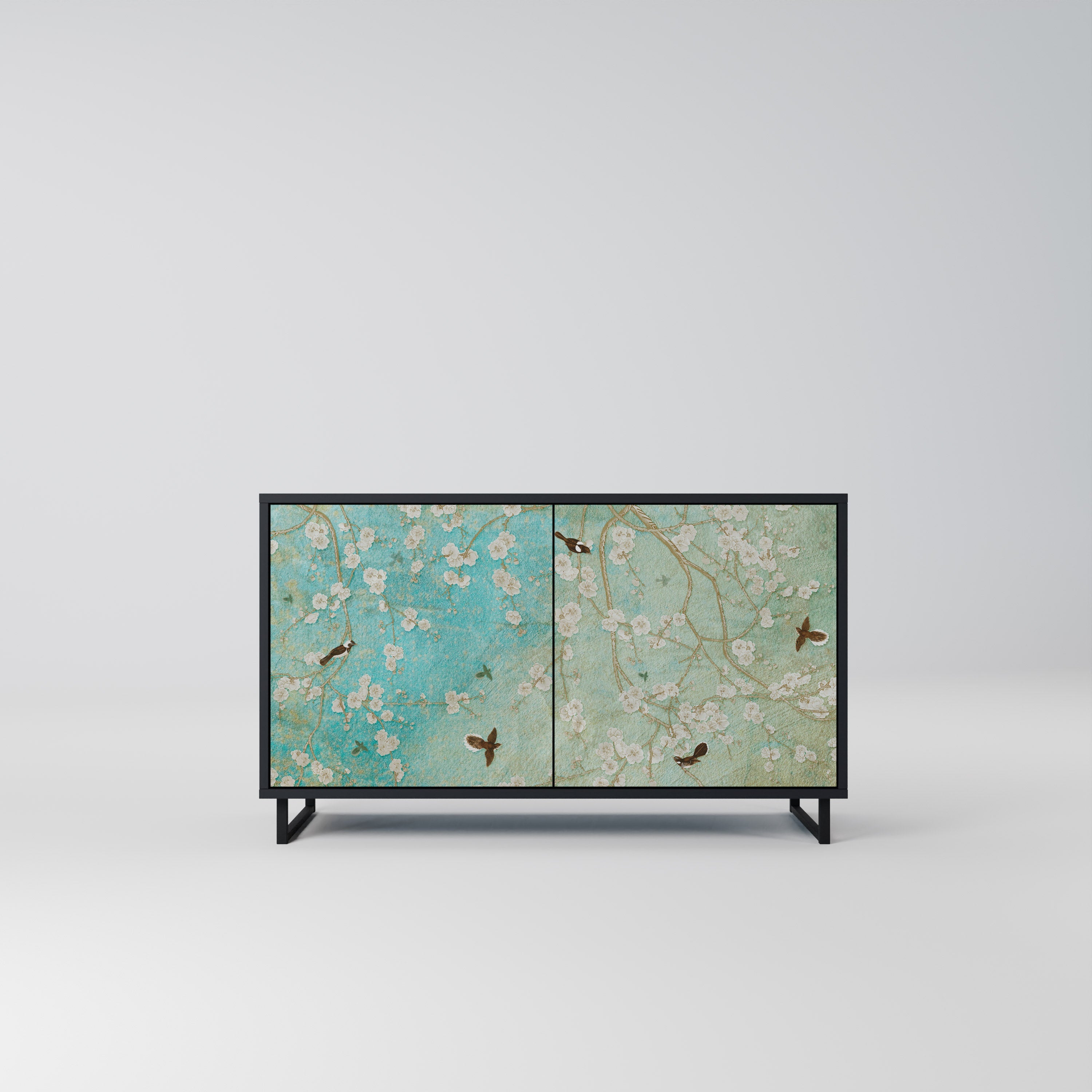 BLOOMING CHARM Aparador de 2 Portas em Acabamento Preto