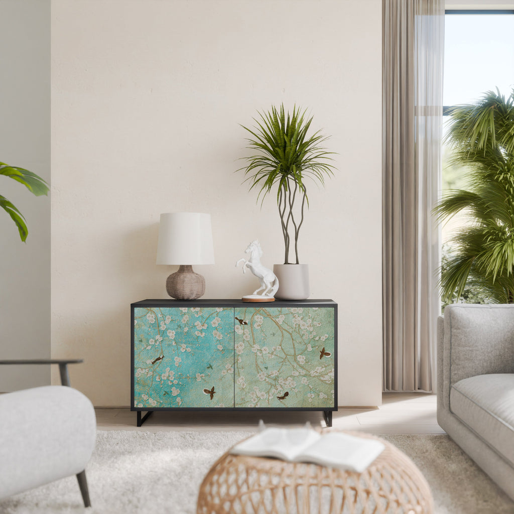 BLOOMING CHARM Aparador de 2 Portas em Acabamento Preto