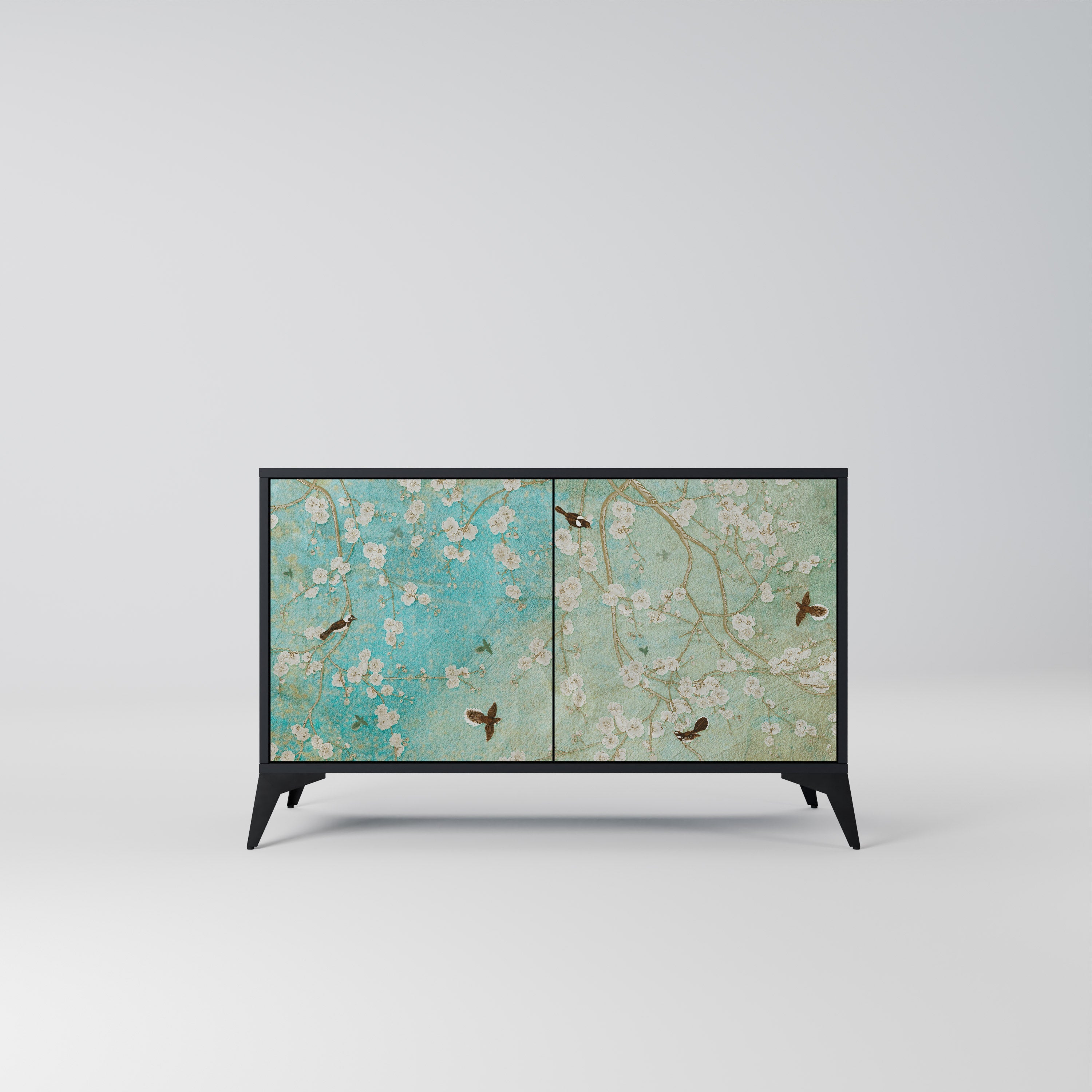 BLOOMING CHARM Aparador de 2 Portas em Acabamento Preto