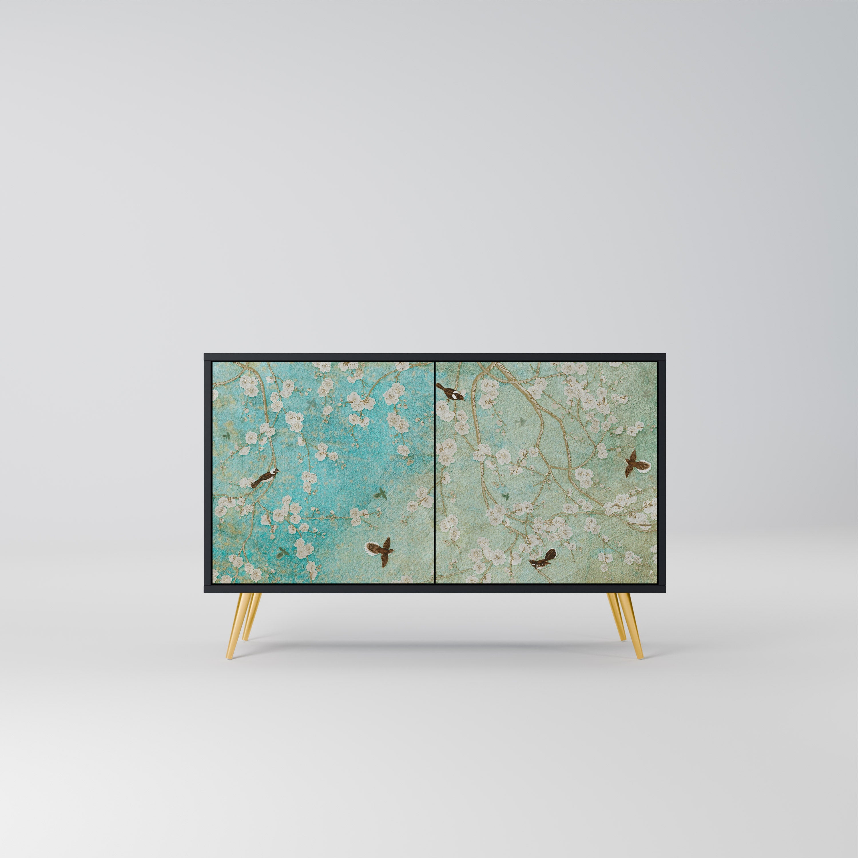 BLOOMING CHARM Aparador de 2 Portas em Acabamento Preto