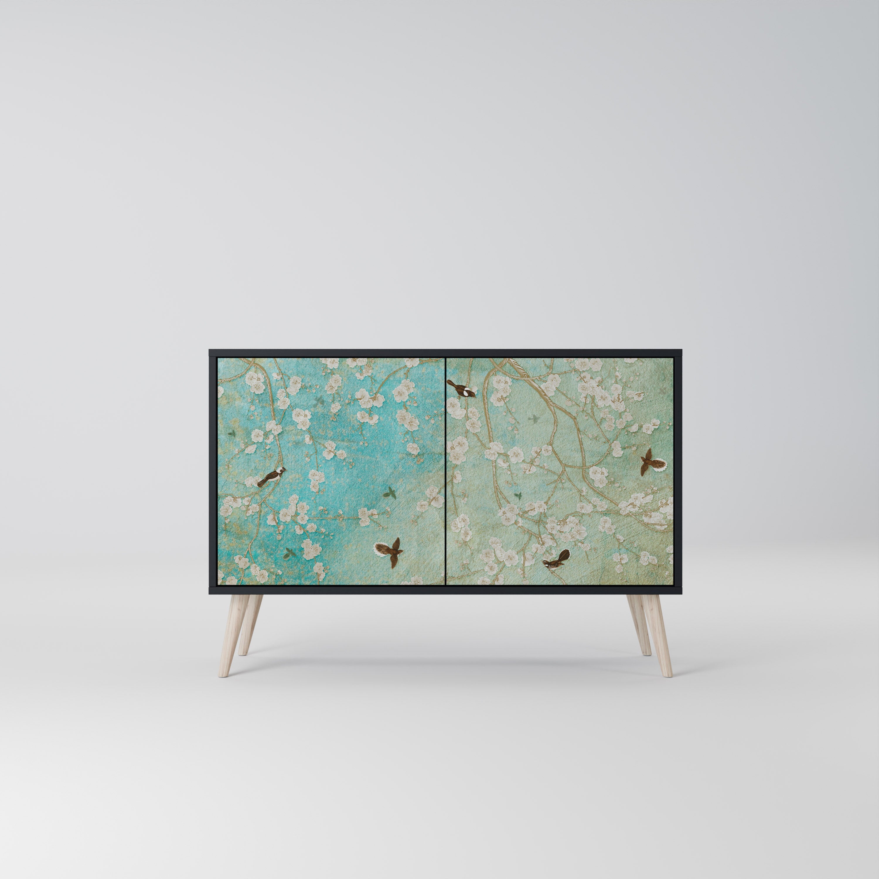 BLOOMING CHARM Aparador de 2 Portas em Acabamento Preto