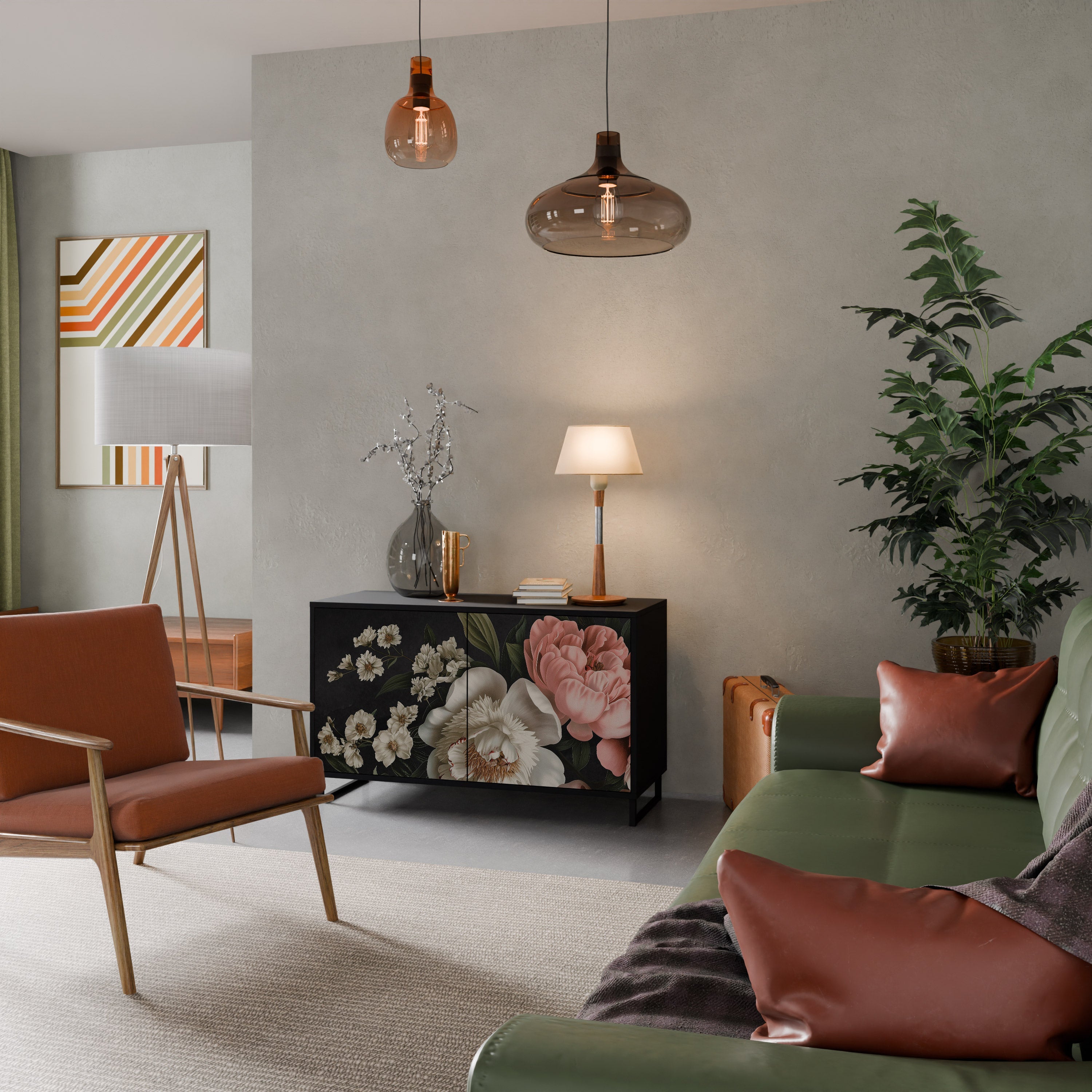 LUSH ELEGANCE Aparador de 2 Portas em Acabamento Preto