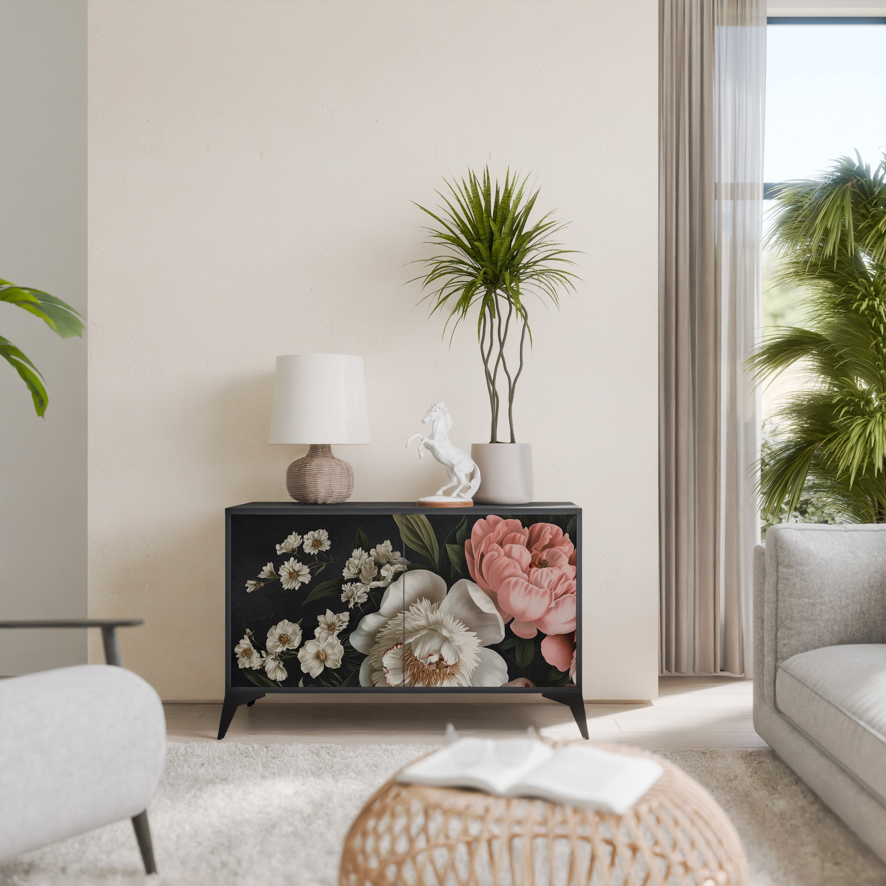 LUSH ELEGANCE Aparador de 2 Portas em Acabamento Preto