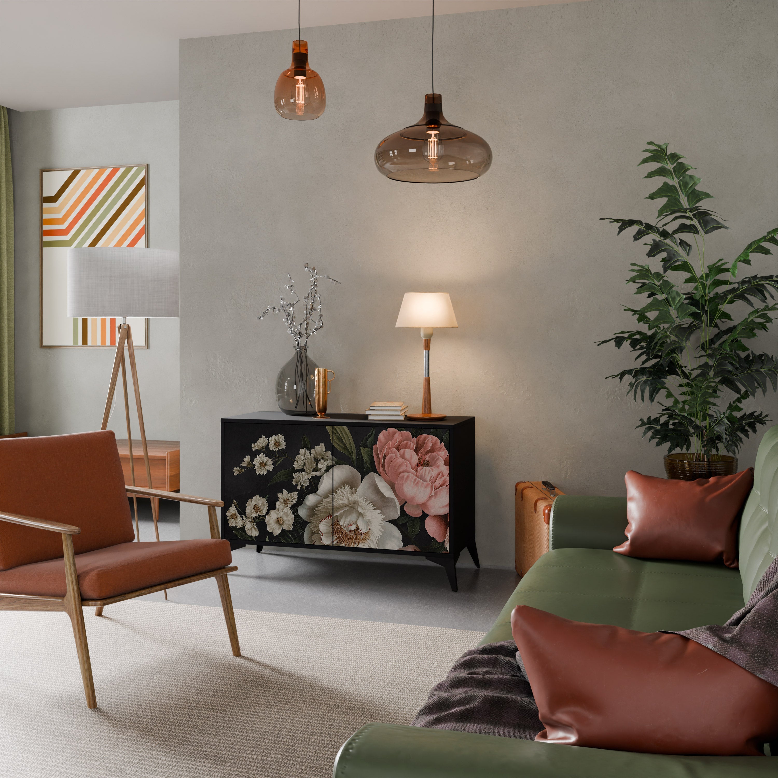 LUSH ELEGANCE Aparador de 2 Portas em Acabamento Preto