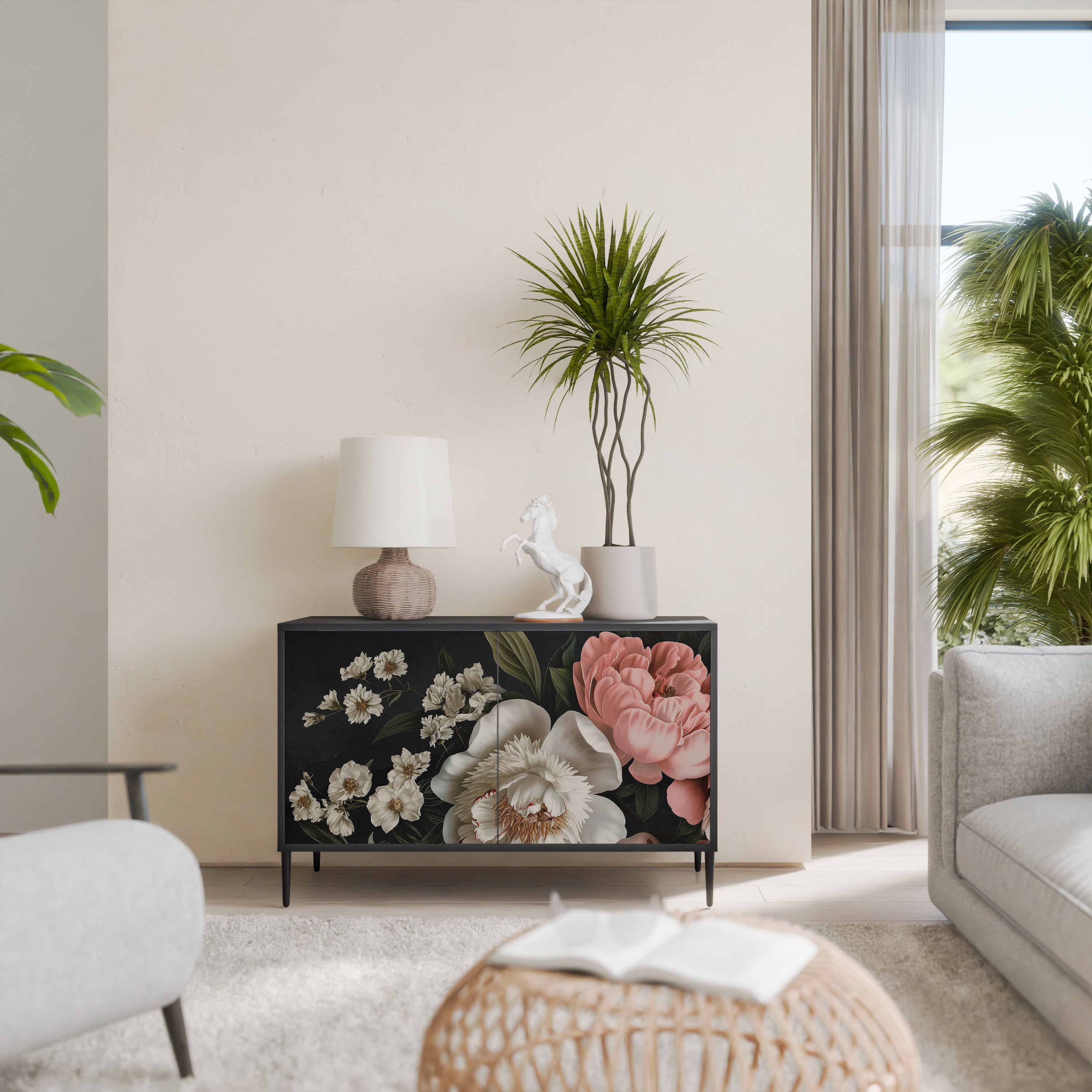 LUSH ELEGANCE Aparador de 2 Portas em Acabamento Preto