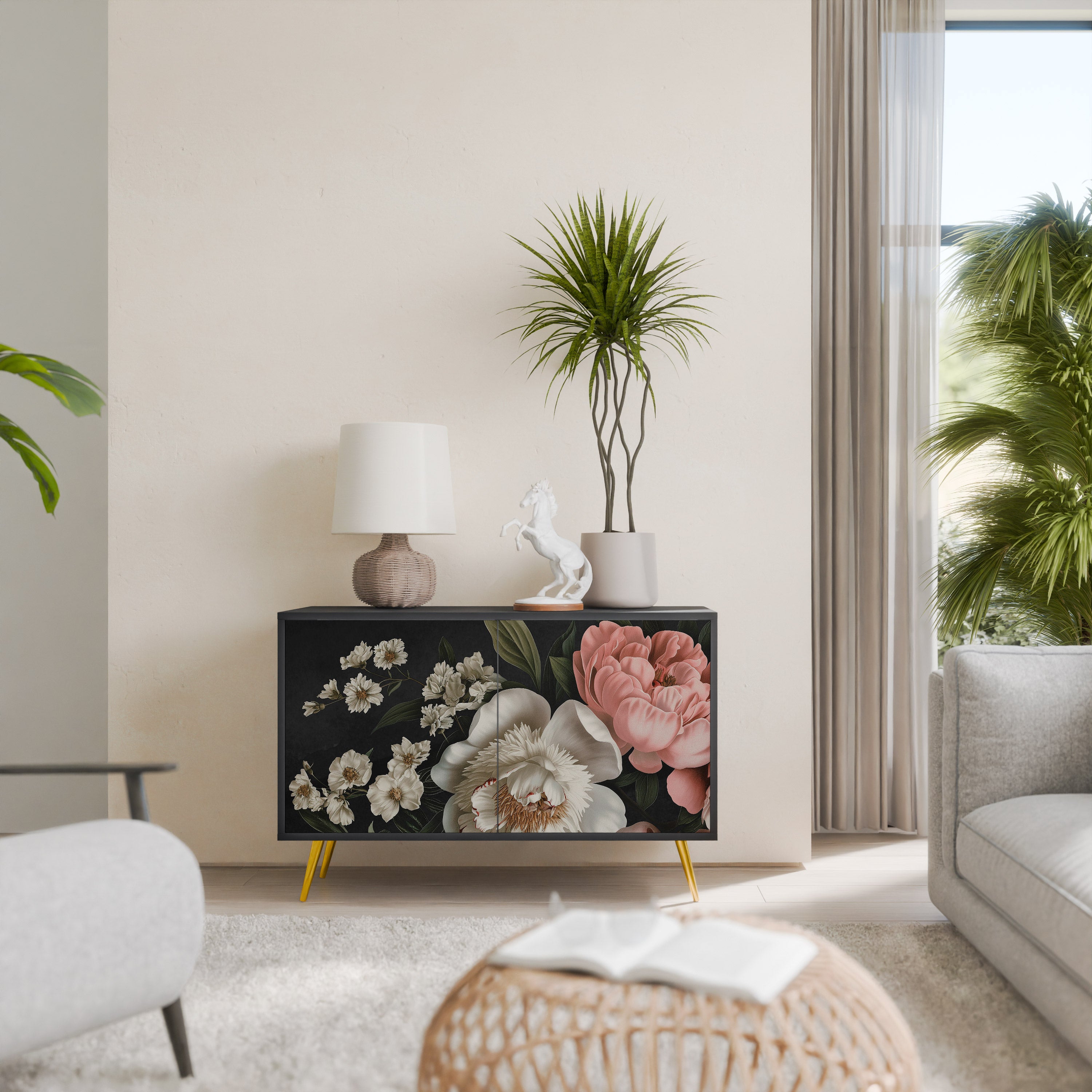 LUSH ELEGANCE Aparador de 2 Portas em Acabamento Preto