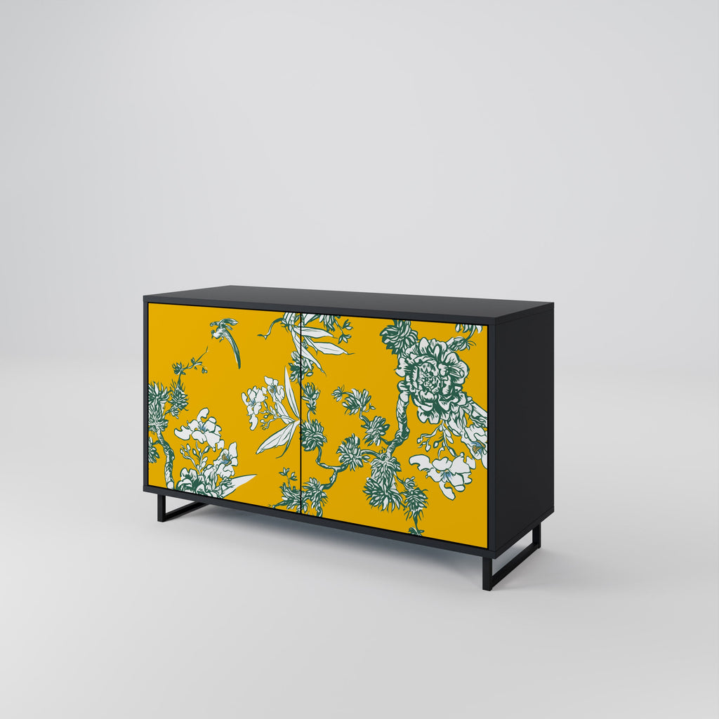 YELLOW CHINOISERIE 2-Door Sideboard in Black Finish