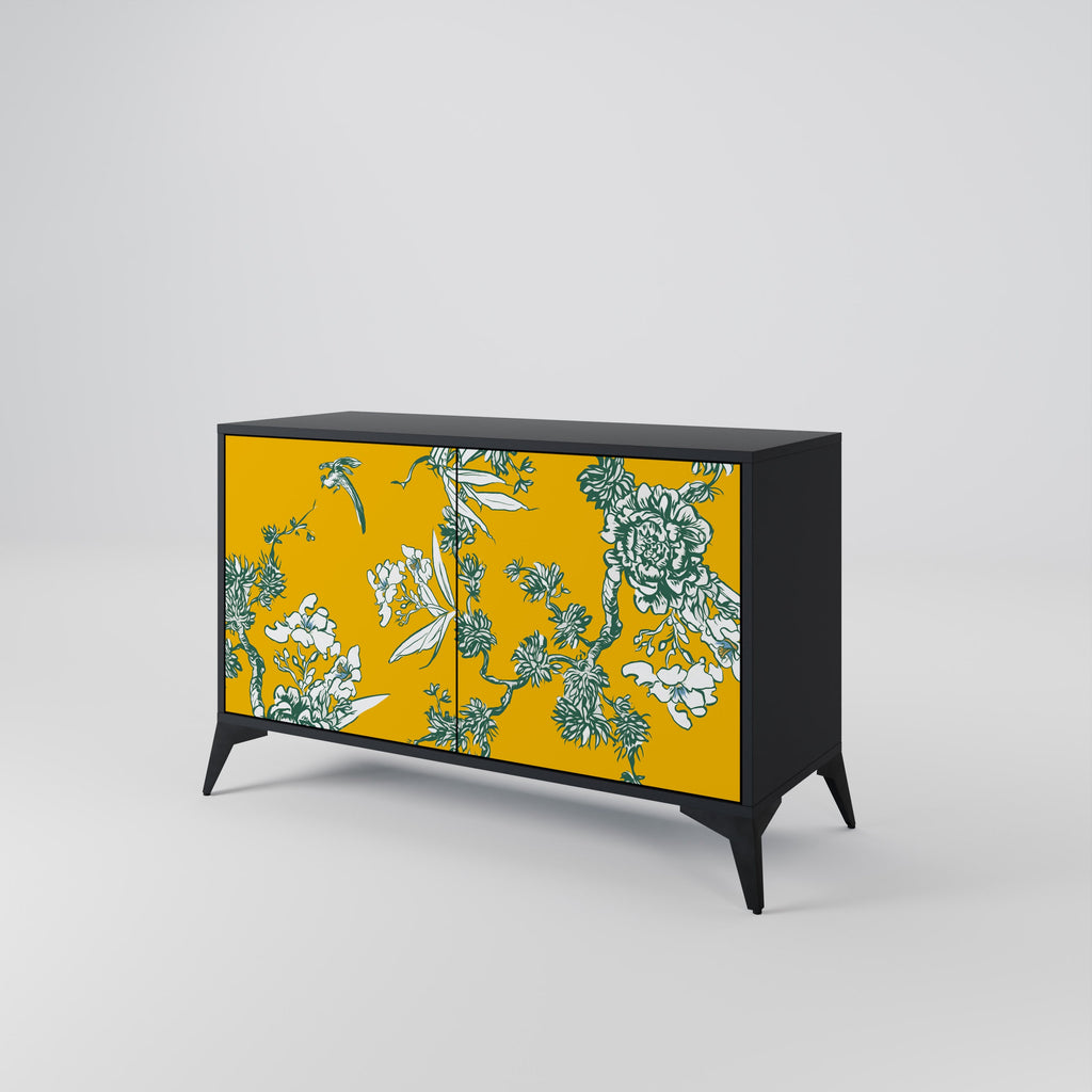 YELLOW CHINOISERIE 2-Door Sideboard in Black Finish