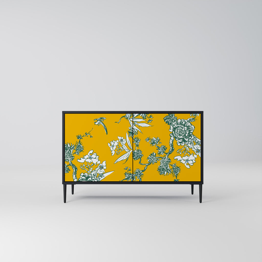 YELLOW CHINOISERIE 2-Door Sideboard in Black Finish