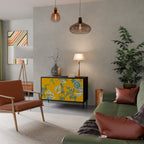 YELLOW CHINOISERIE 2-Door Sideboard in Black Finish