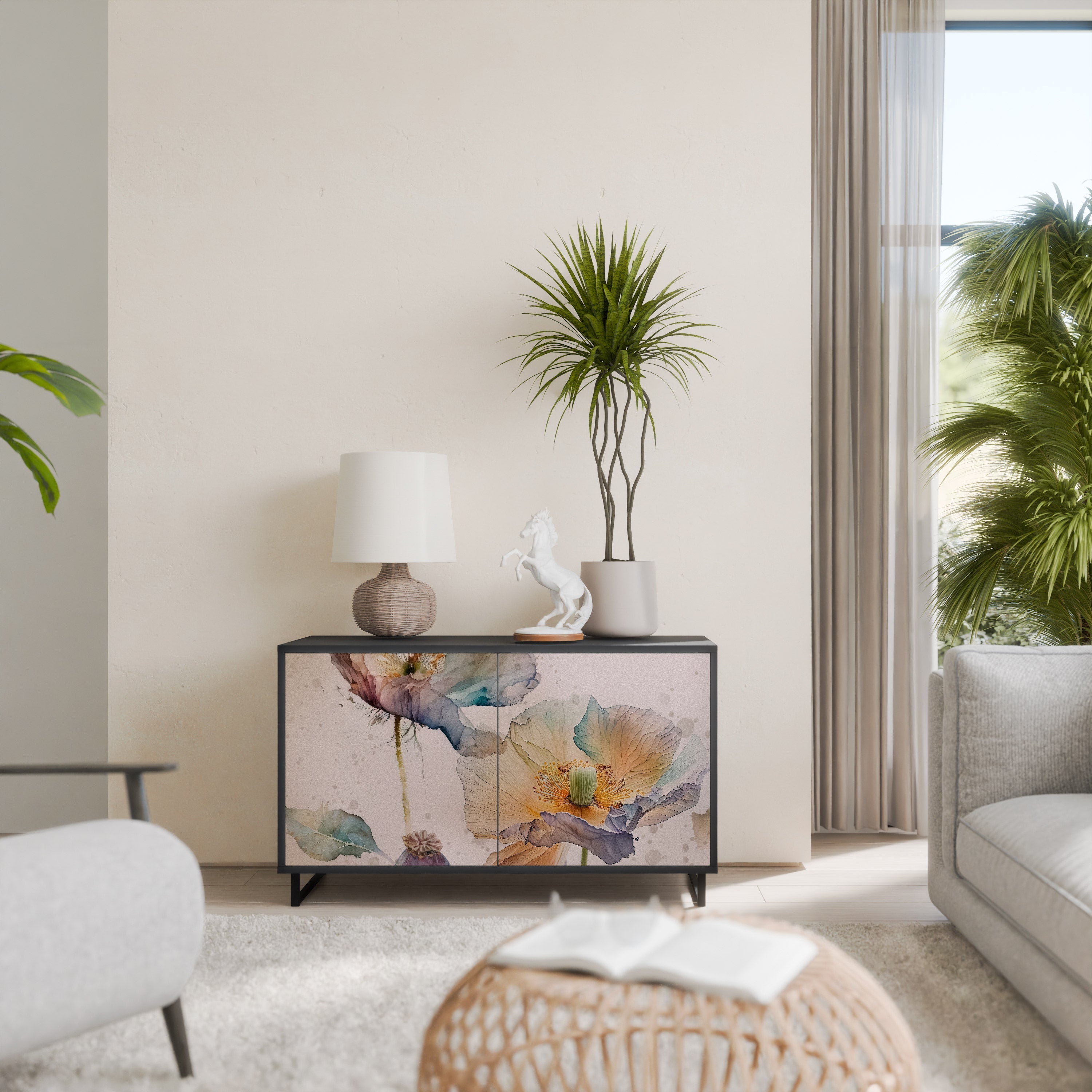 SOFTEN POPPY 2-Door Sideboard in Black Finish