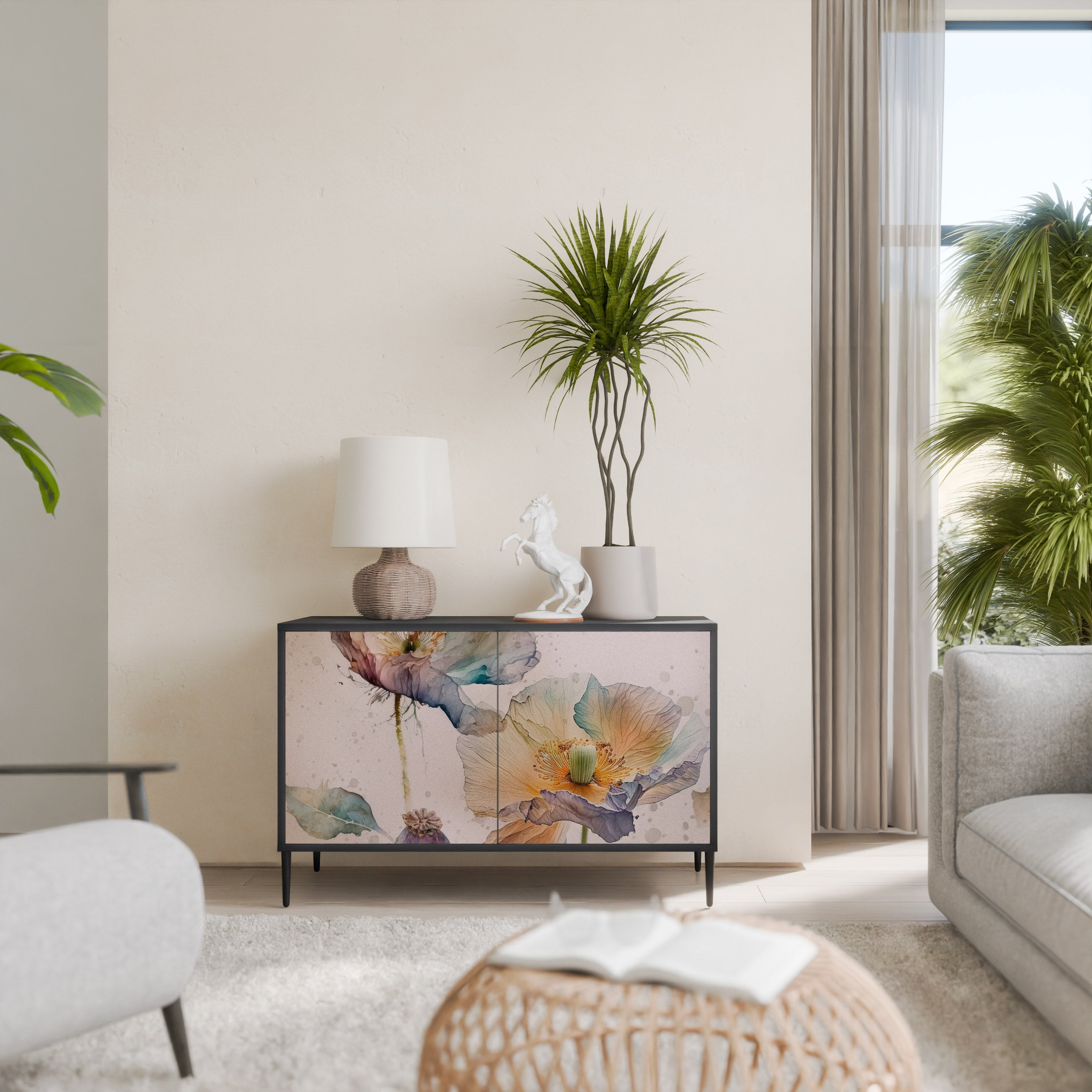 SOFTEN POPPY Aparador de 2 Portas em Acabamento Preto