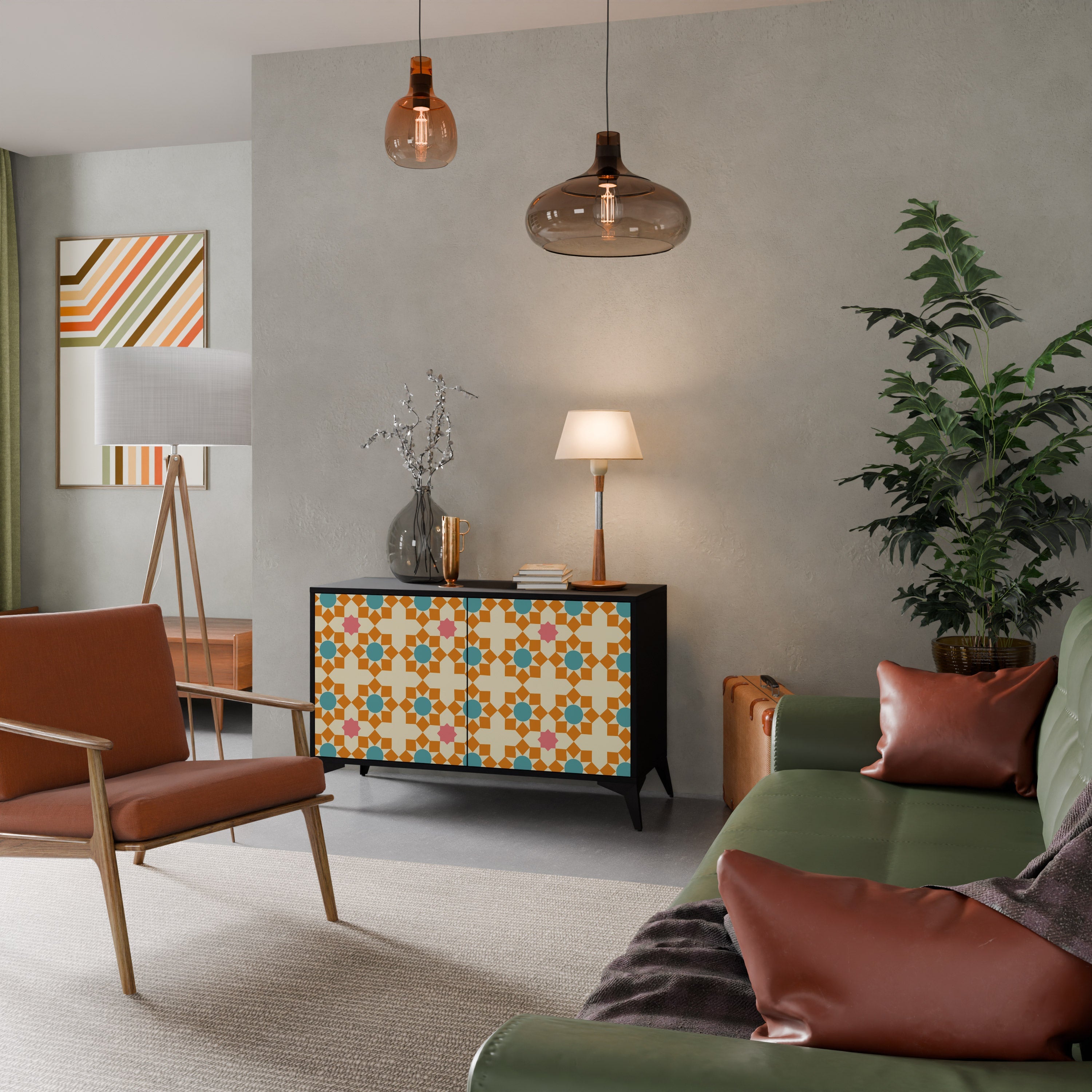 FLORAL DECOR 2-Door Sideboard in Black Finish