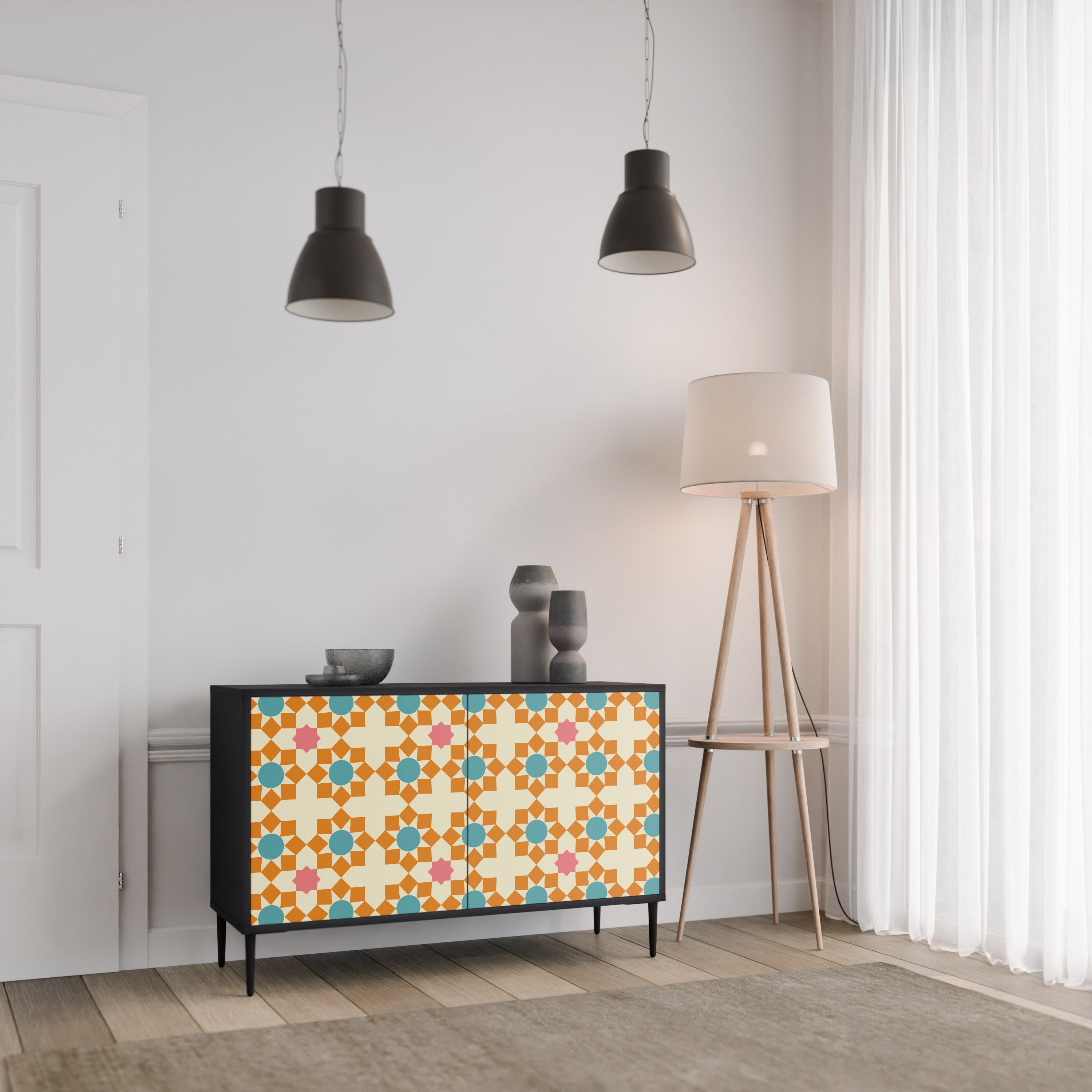 FLORAL DECOR Aparador de 2 Portas em Acabamento Preto