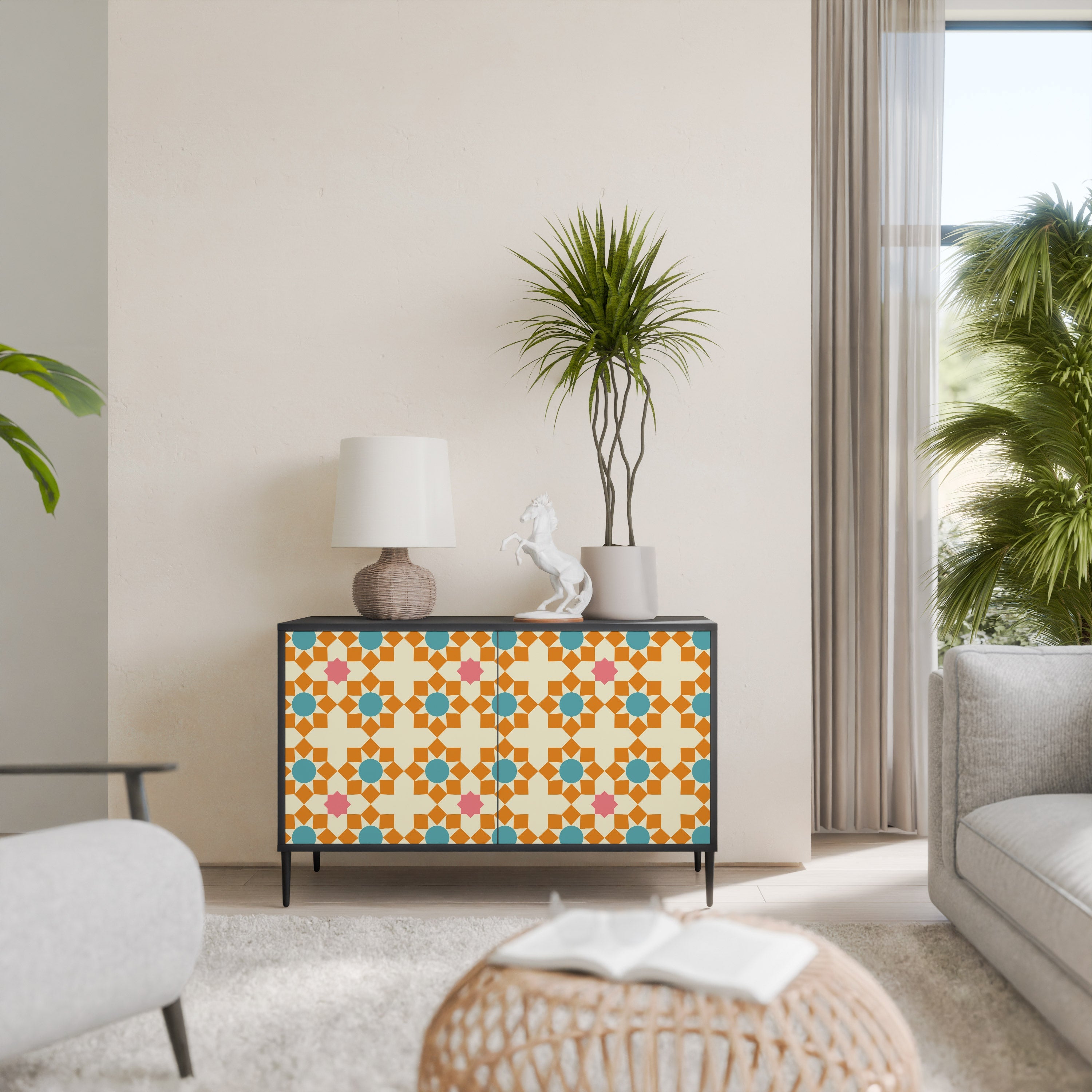 FLORAL DECOR Aparador de 2 Portas em Acabamento Preto