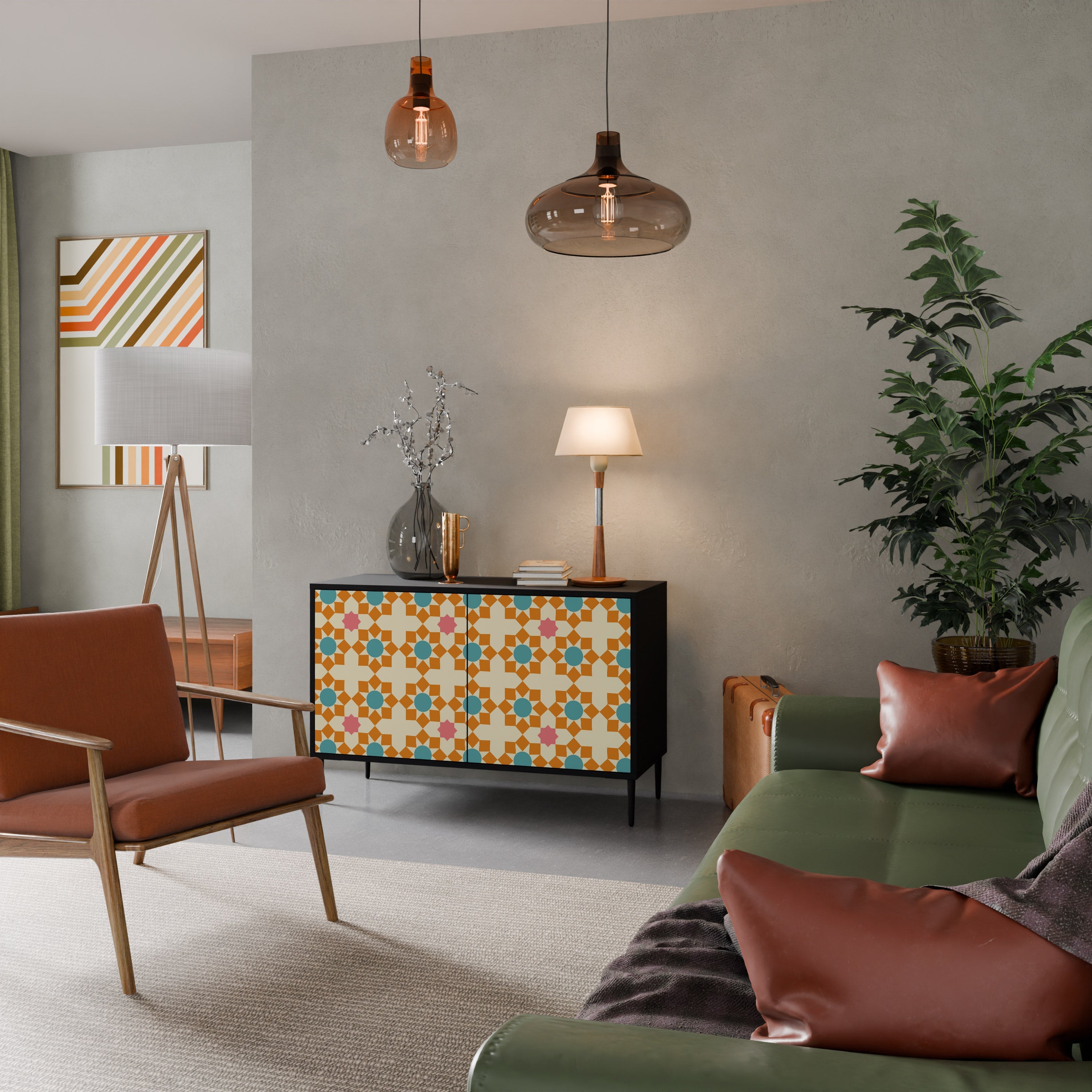 FLORAL DECOR Aparador de 2 Portas em Acabamento Preto