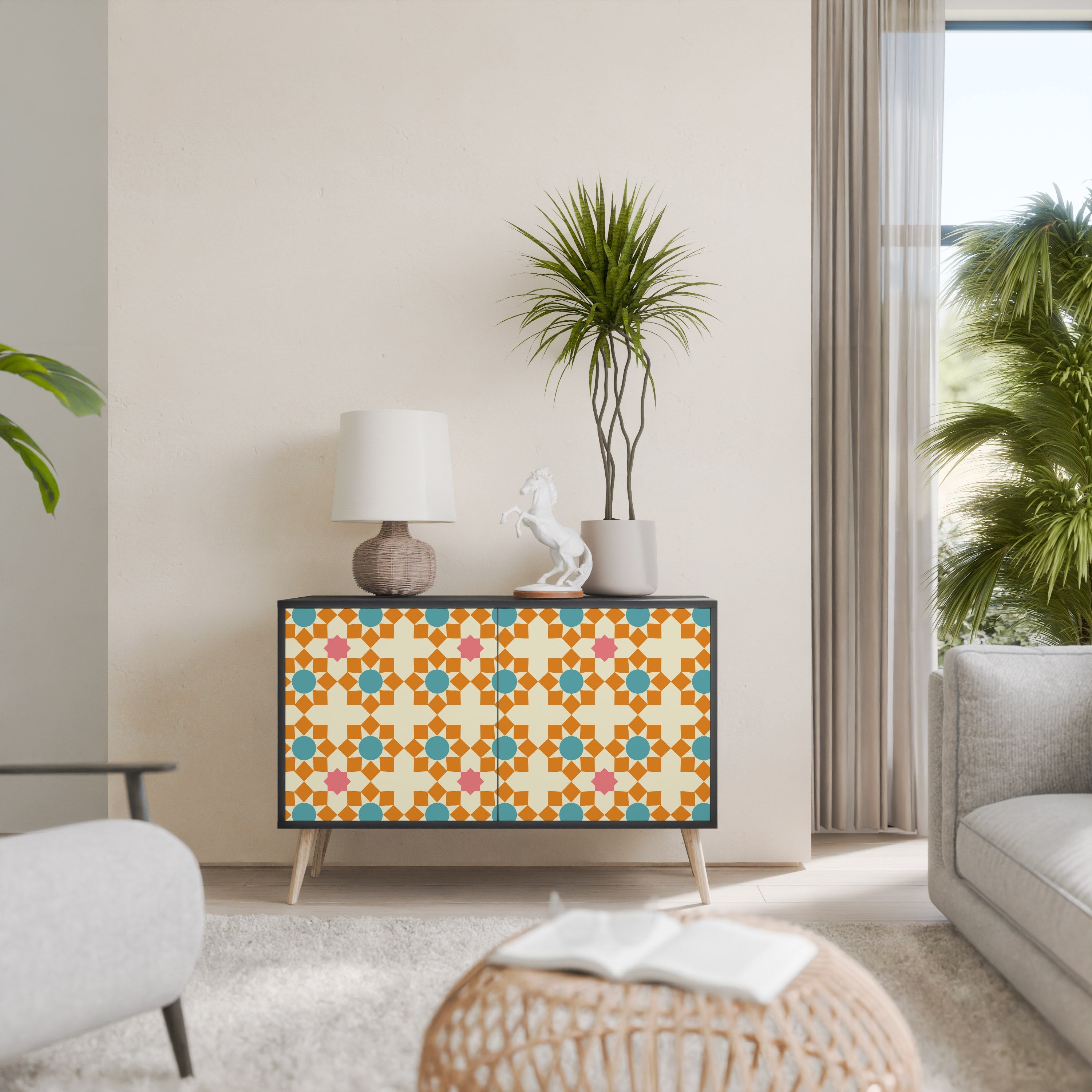 FLORAL DECOR 2-Door Sideboard in Black Finish