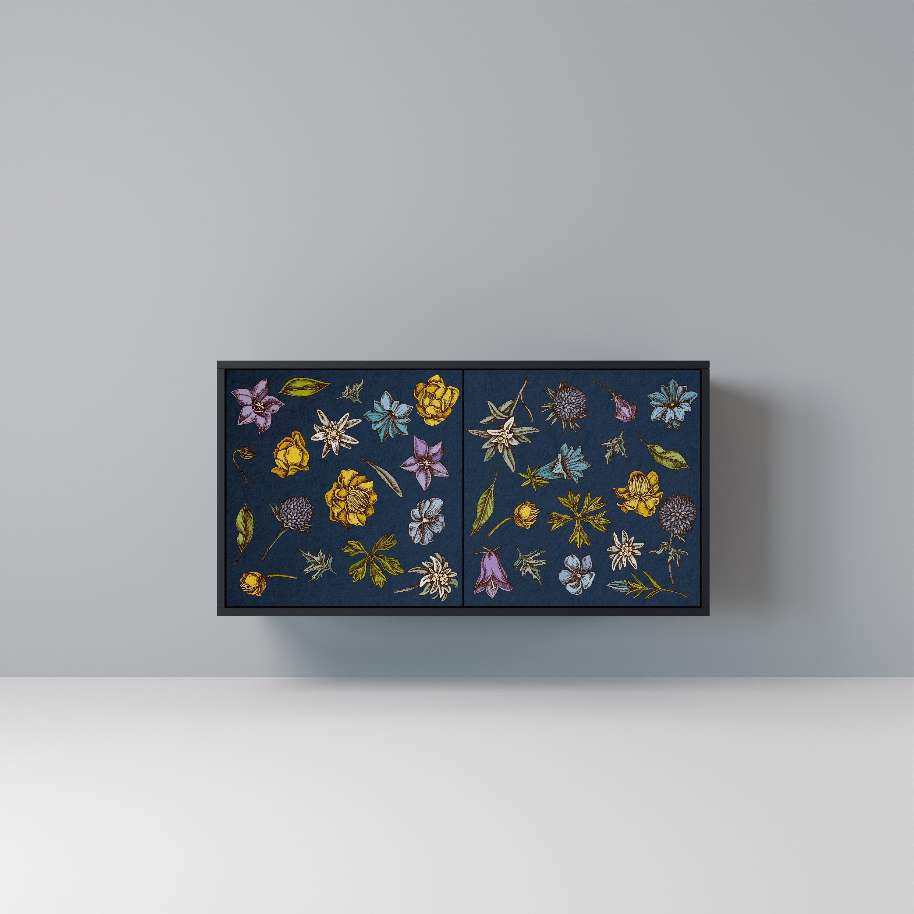 FLOWERS ON NAVY BLUE Aparador de 2 Portas em Acabamento Preto