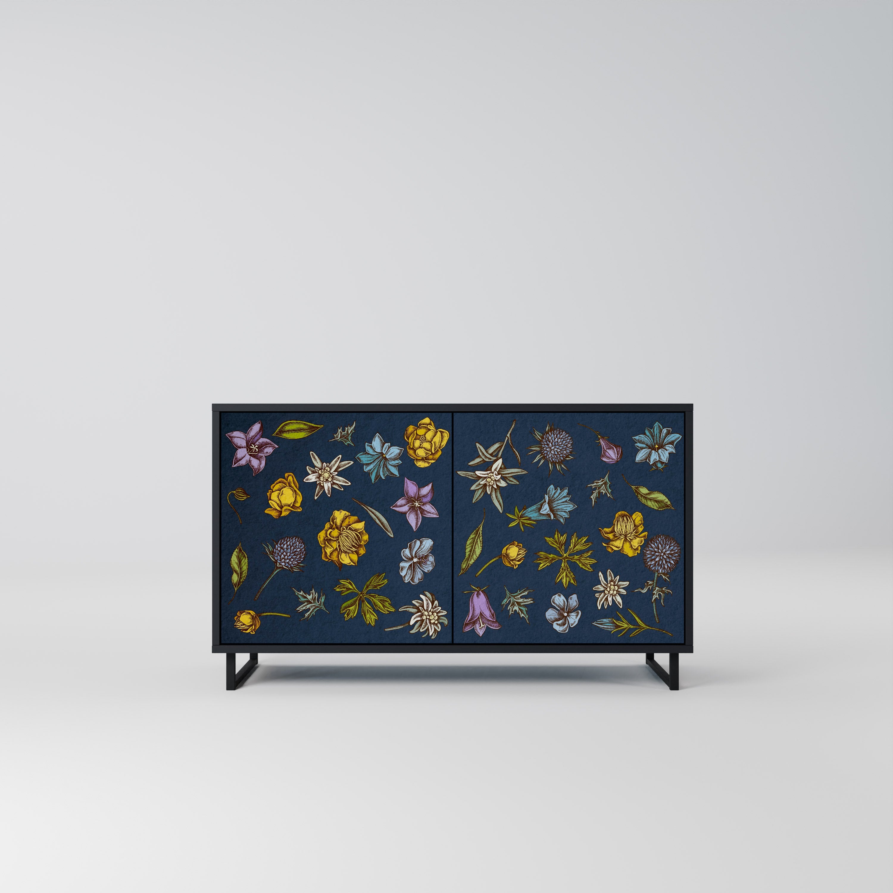FLOWERS ON NAVY BLUE Aparador de 2 Portas em Acabamento Preto
