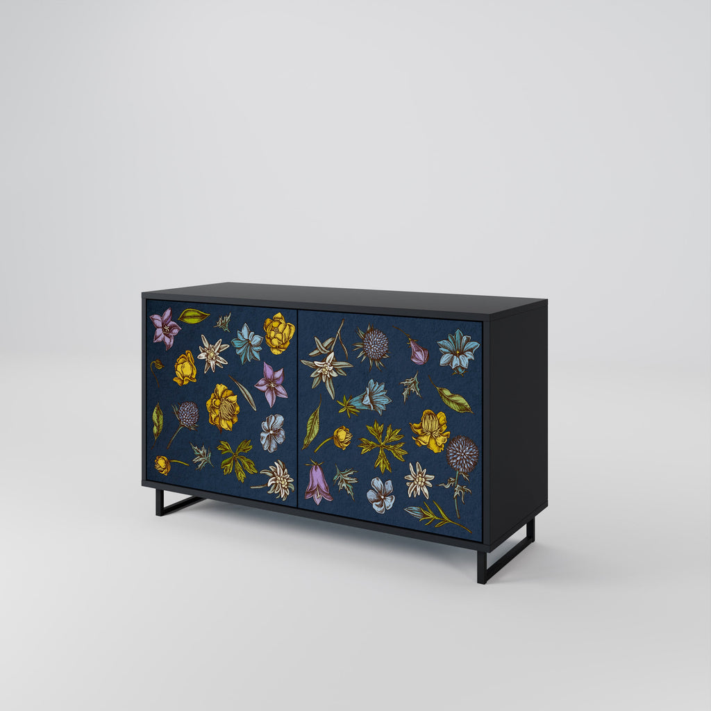 FLOWERS ON NAVY BLUE 2-Door Sideboard in Black Finish