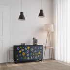 FLOWERS ON NAVY BLUE 2-Door Sideboard in Black Finish