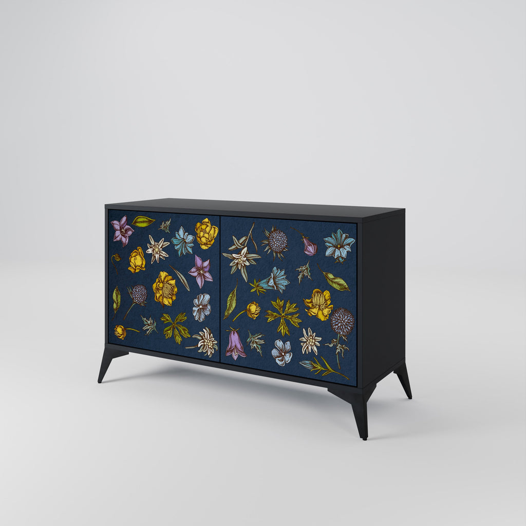 FLOWERS ON NAVY BLUE 2-Door Sideboard in Black Finish
