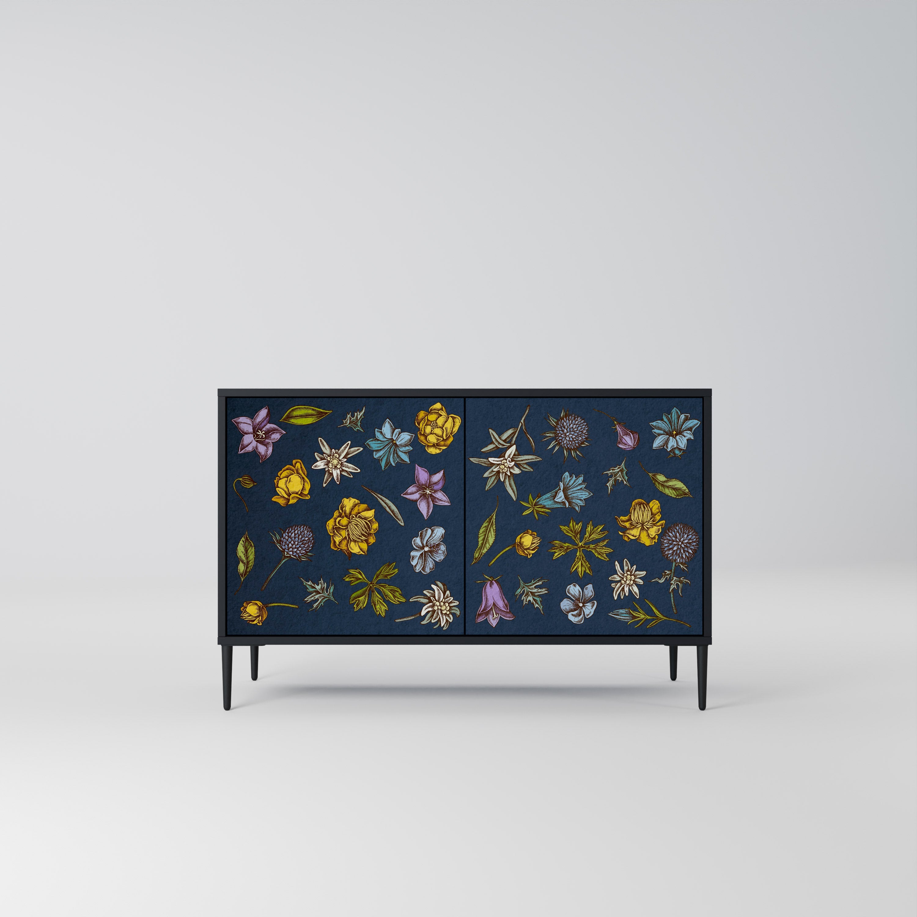 FLOWERS ON NAVY BLUE Aparador de 2 Portas em Acabamento Preto