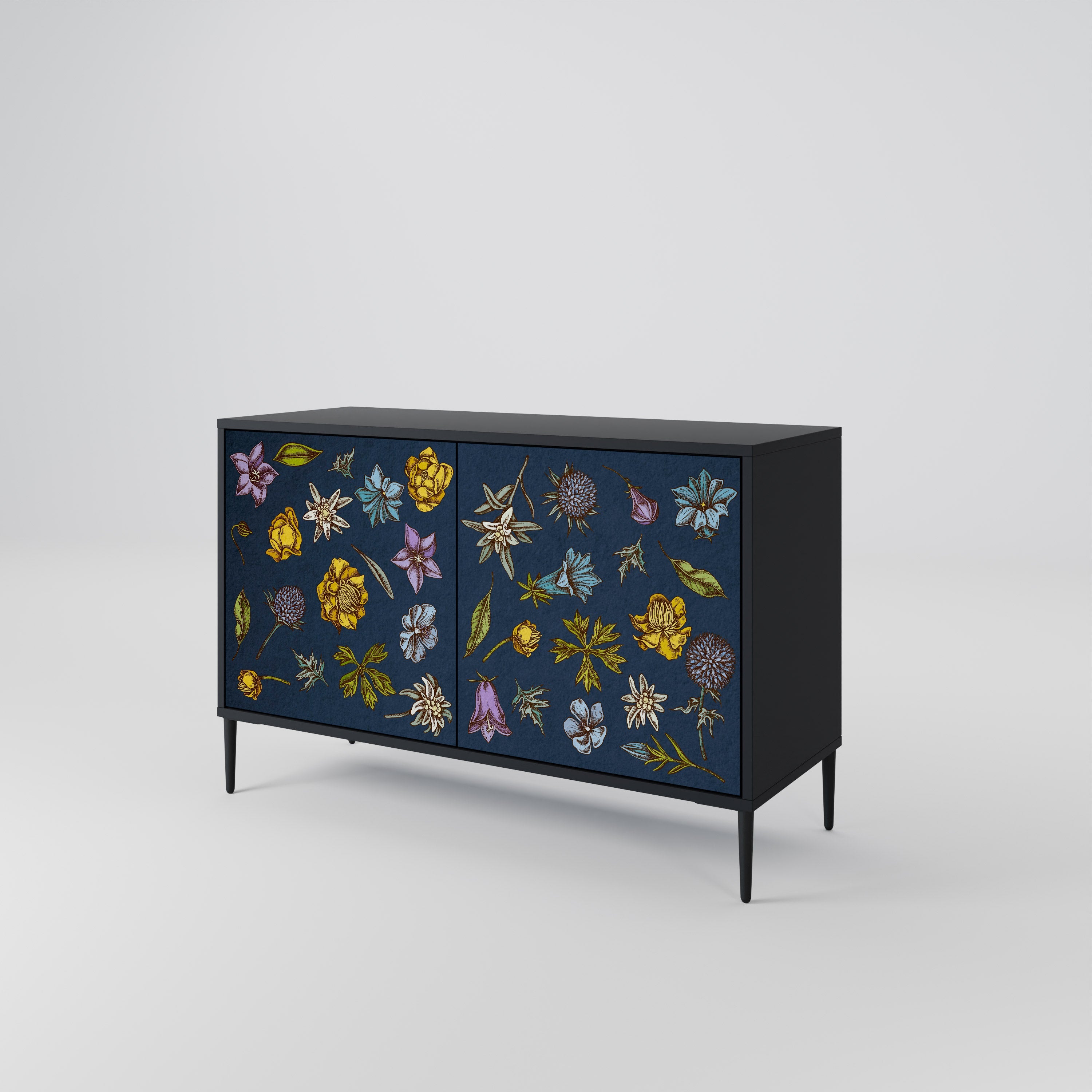 FLOWERS ON NAVY BLUE Aparador de 2 Portas em Acabamento Preto