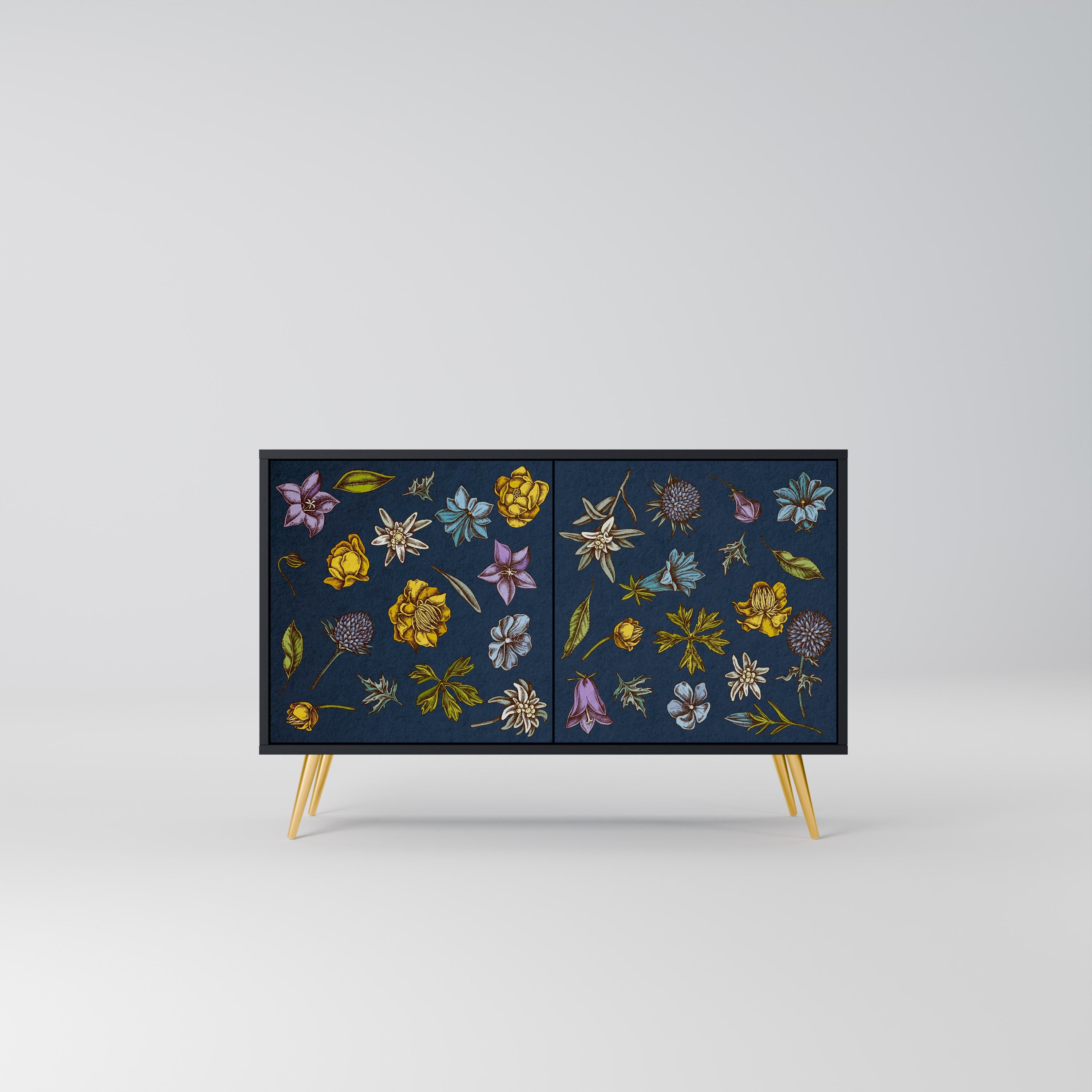 FLOWERS ON NAVY BLUE Aparador de 2 Portas em Acabamento Preto