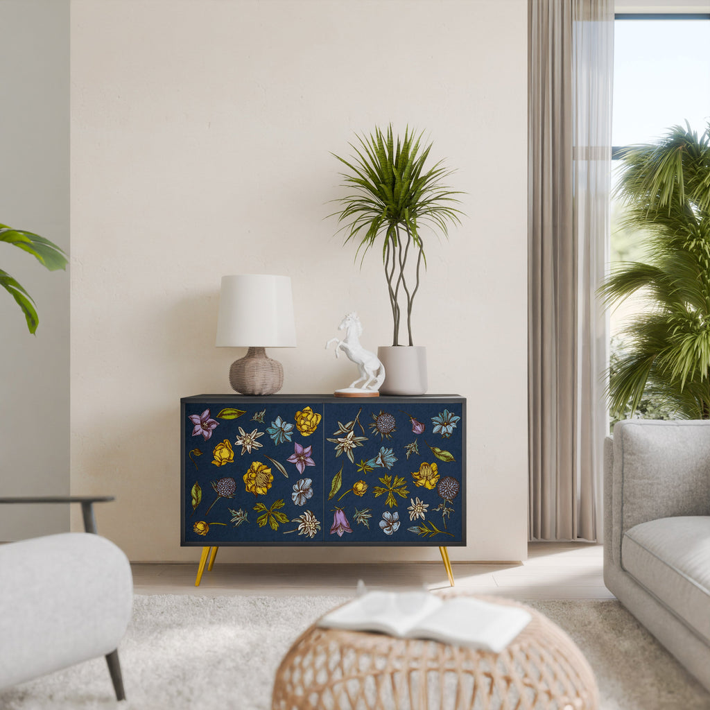 FLOWERS ON NAVY BLUE 2-Door Sideboard in Black Finish