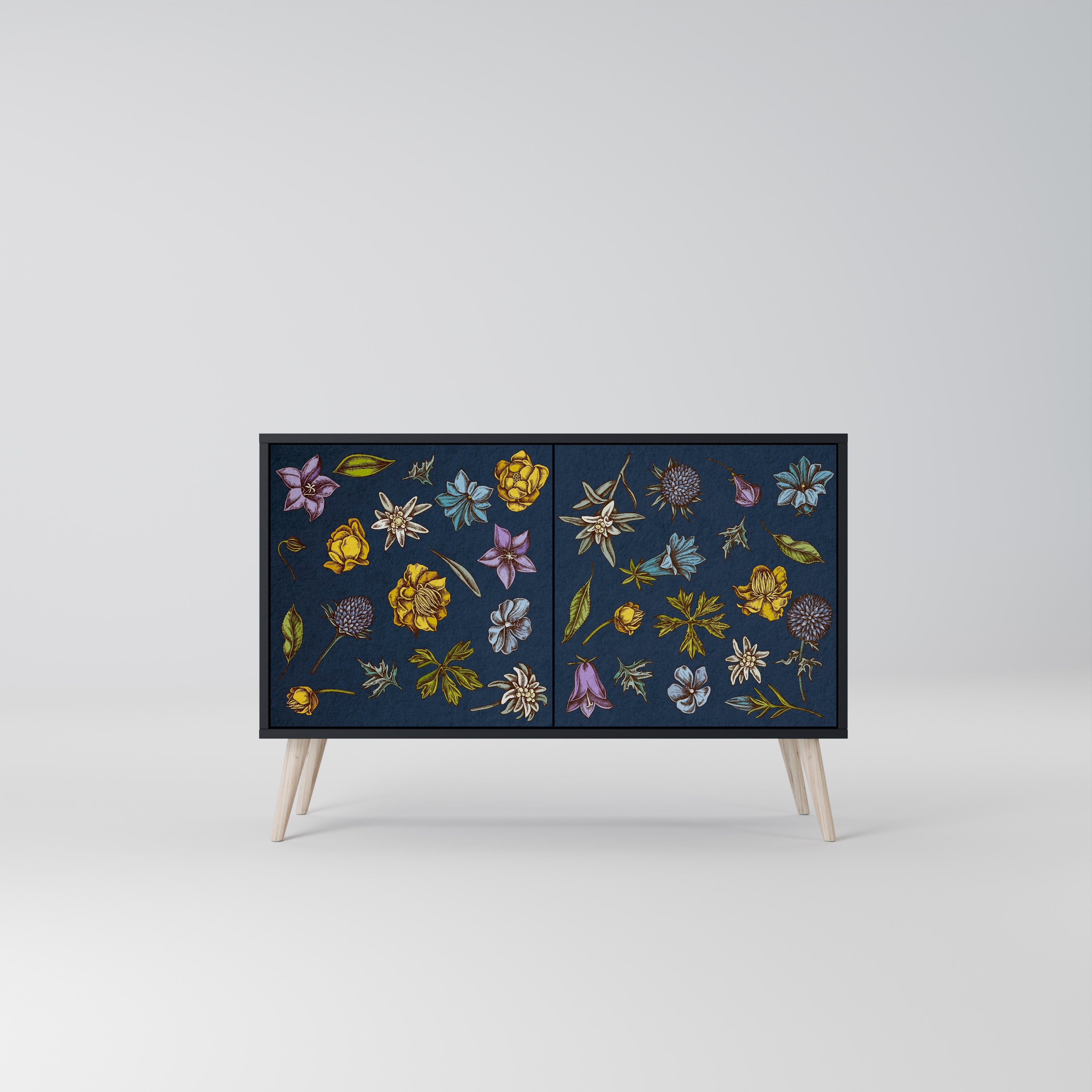 FLOWERS ON NAVY BLUE Aparador de 2 Portas em Acabamento Preto