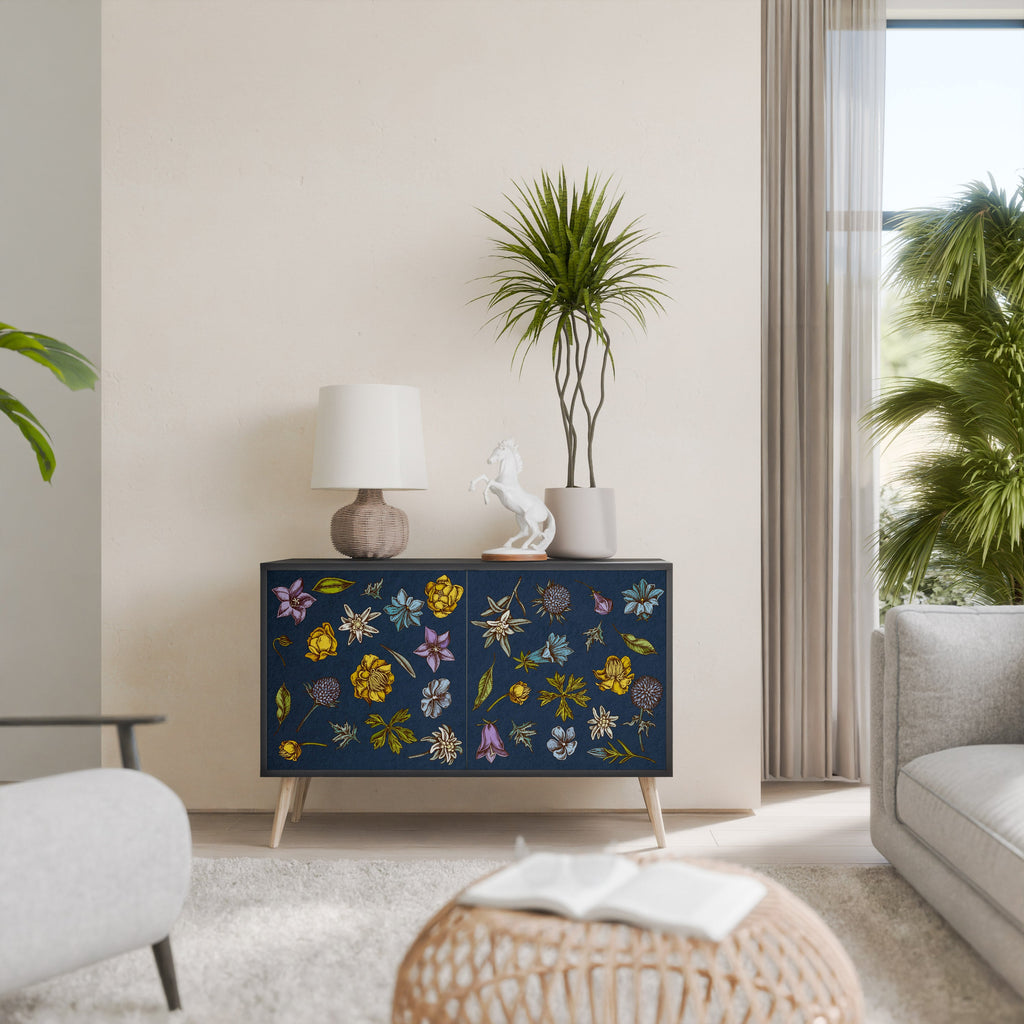 FLOWERS ON NAVY BLUE 2-Door Sideboard in Black Finish