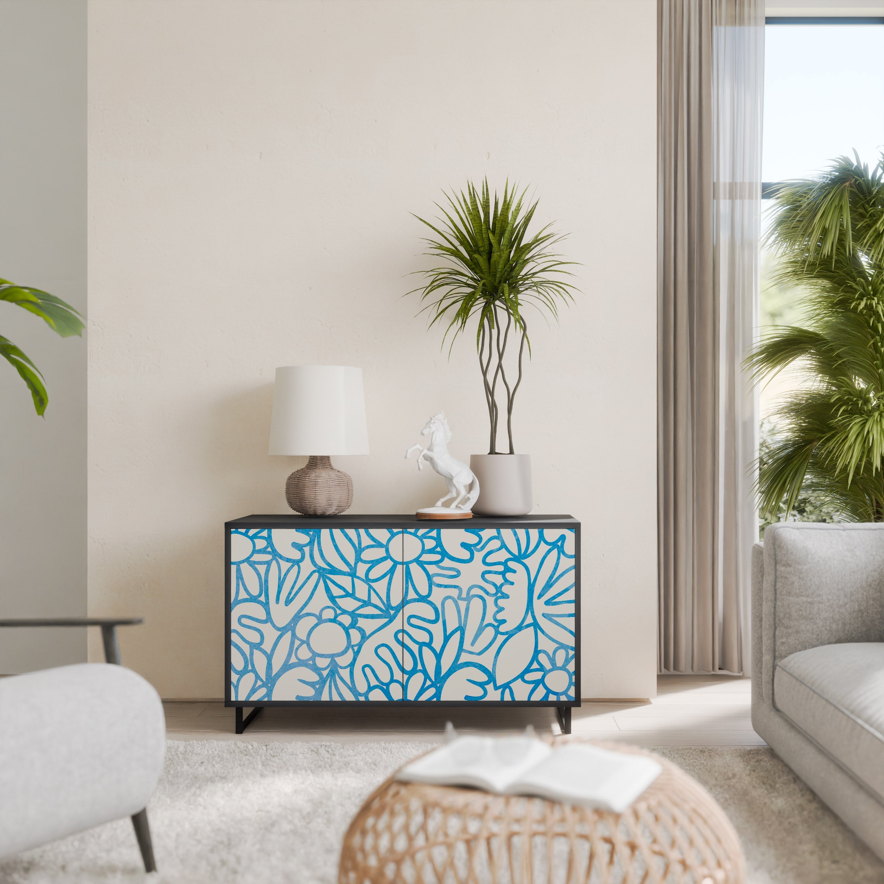 BLOOMY MORNING Aparador de 2 Portas em Acabamento Preto