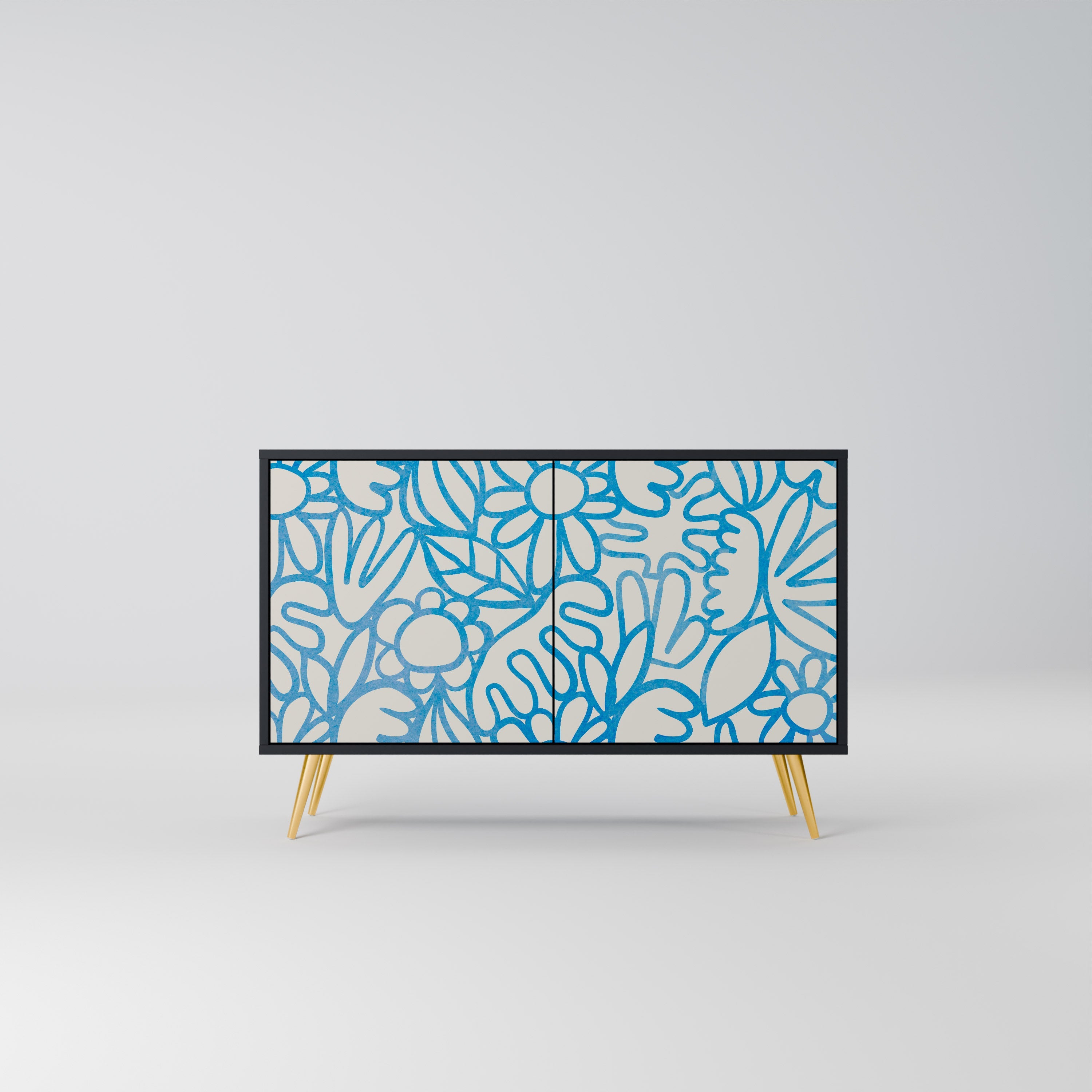 BLOOMY MORNING 2-Door Sideboard in Black Finish