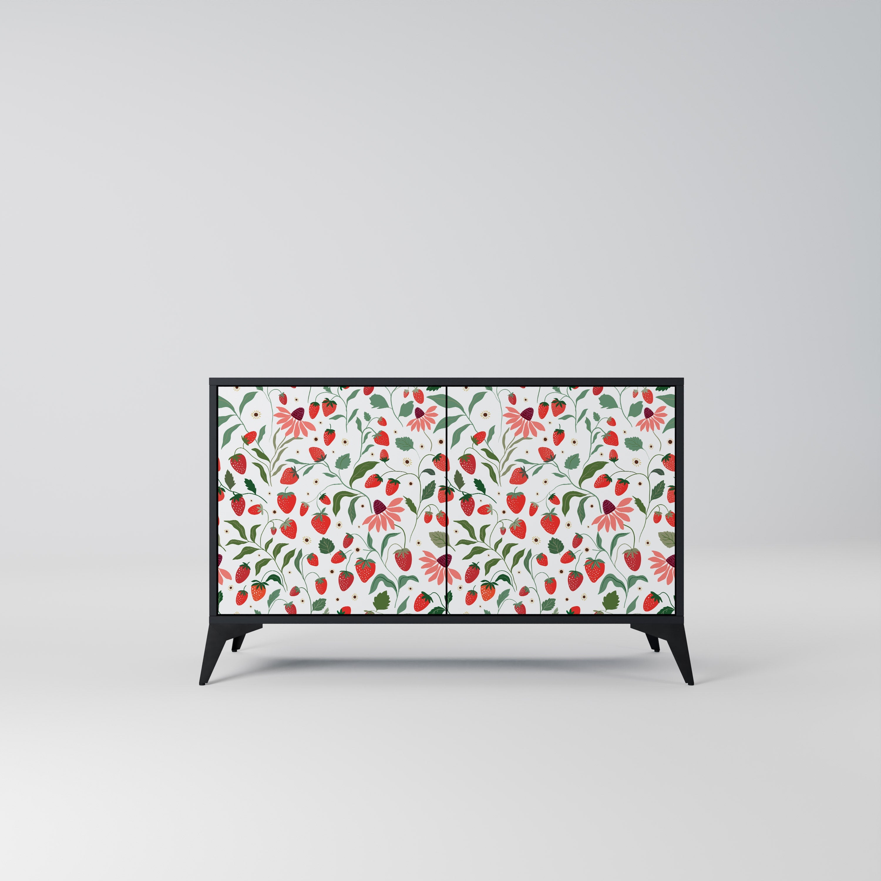 FLOWERS AND STRAWBERRIES 2-Door Sideboard in Black Finish