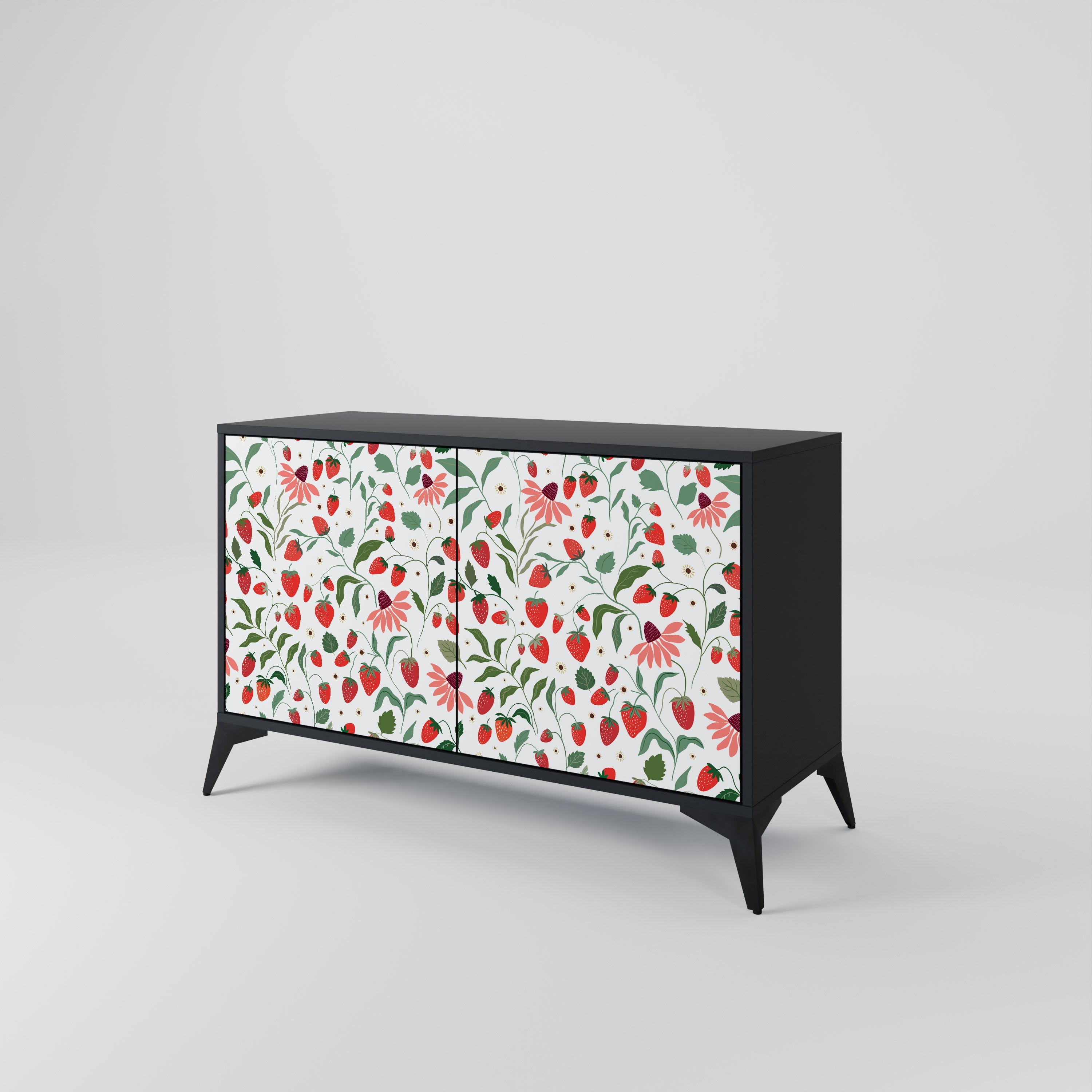 FLOWERS AND STRAWBERRIES 2-Door Sideboard in Black Finish