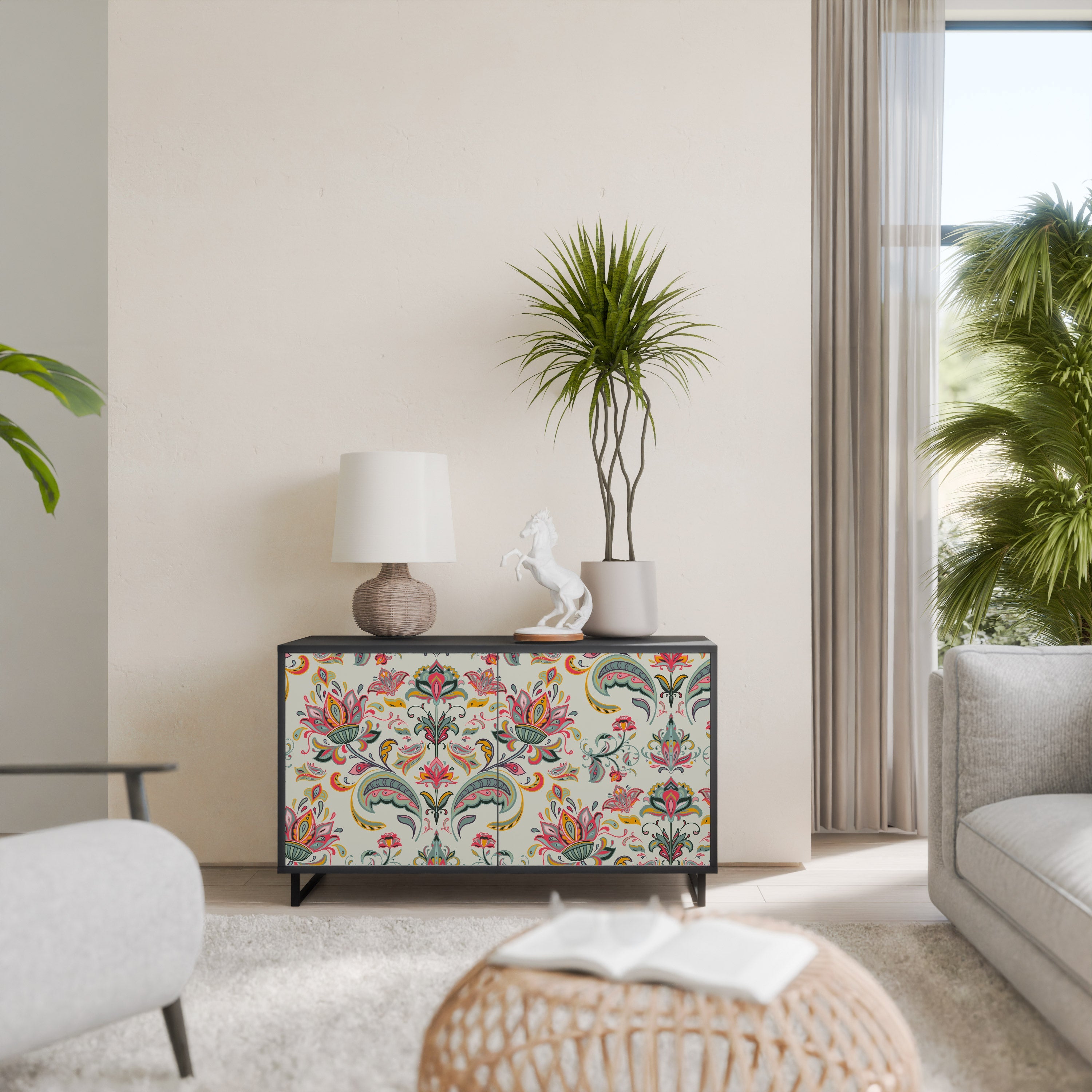 ORGANIC FOLKLORE Aparador de 2 Portas em Acabamento Preto