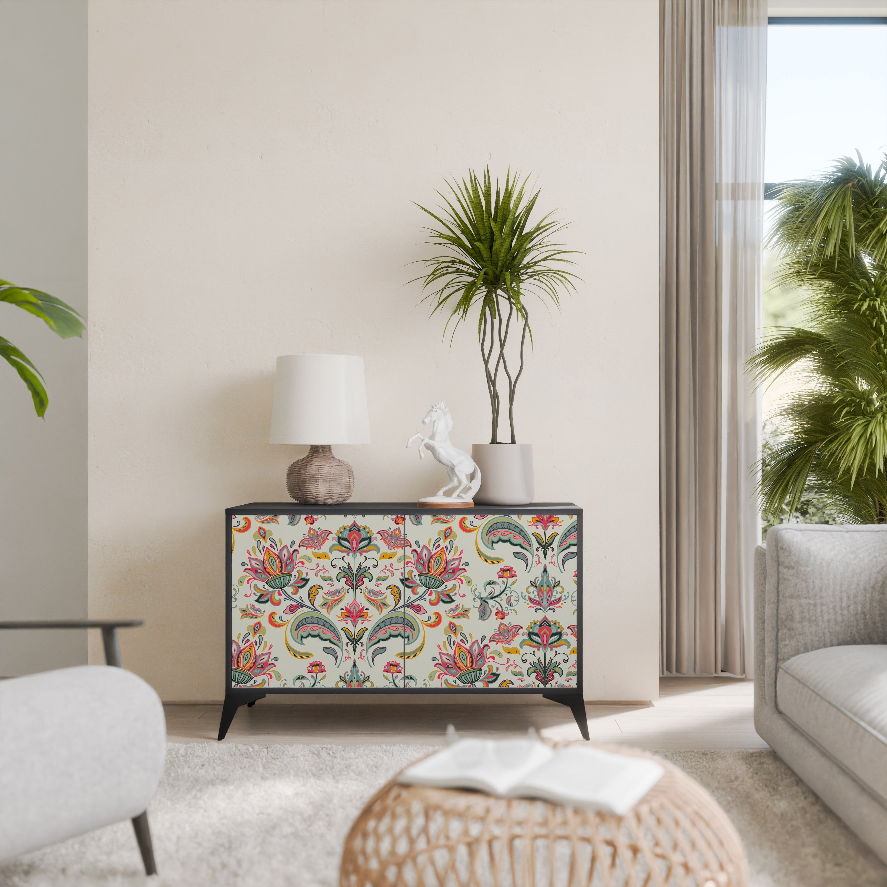 ORGANIC FOLKLORE Aparador de 2 Portas em Acabamento Preto