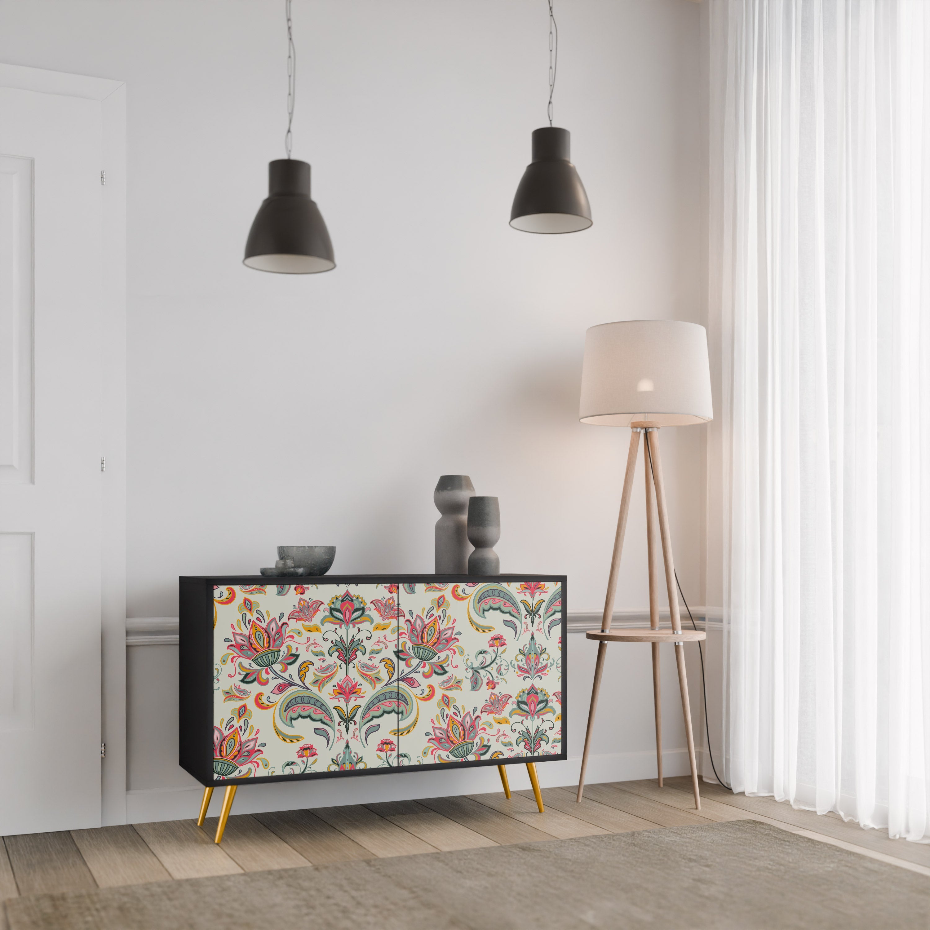 ORGANIC FOLKLORE Aparador de 2 Portas em Acabamento Preto