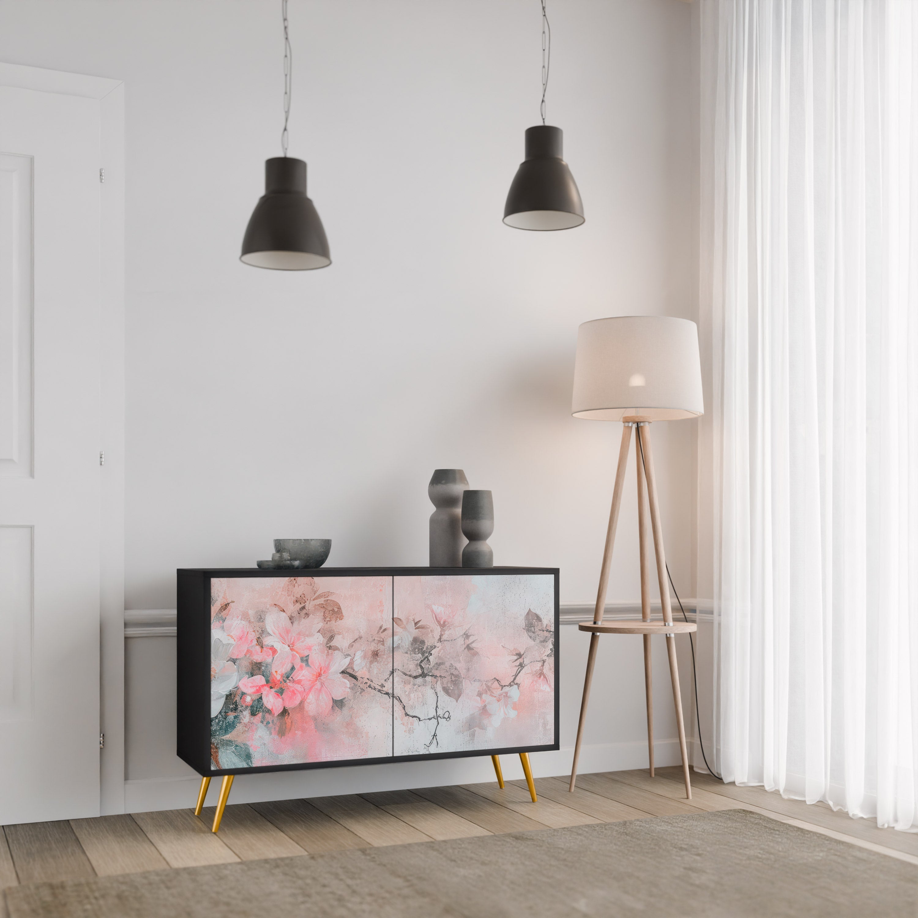 CHERRY BLOSSOM 2-Door Sideboard in Black Finish