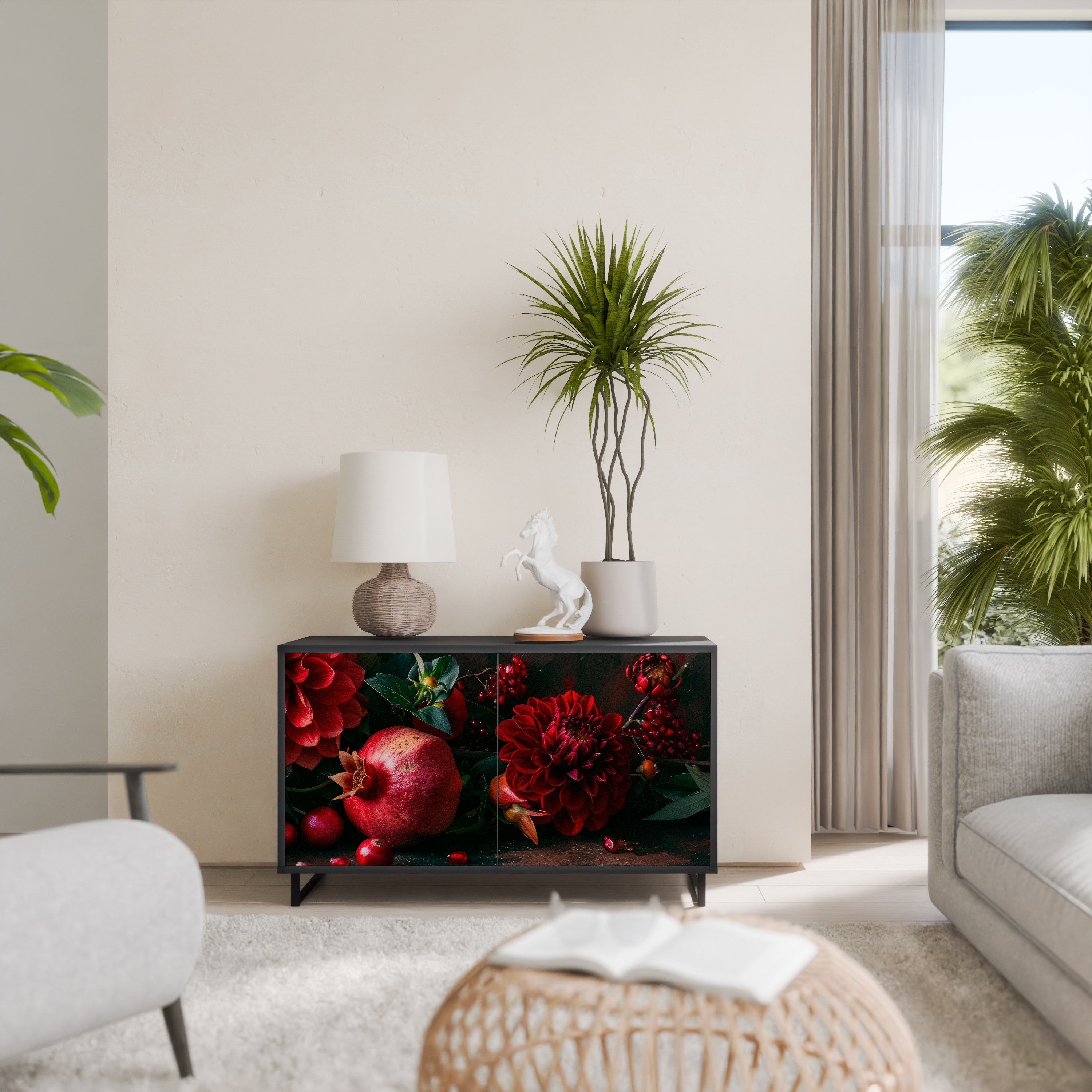 DAHLIAS AND POMEGRANATES Aparador de 2 Portas em Acabamento Preto