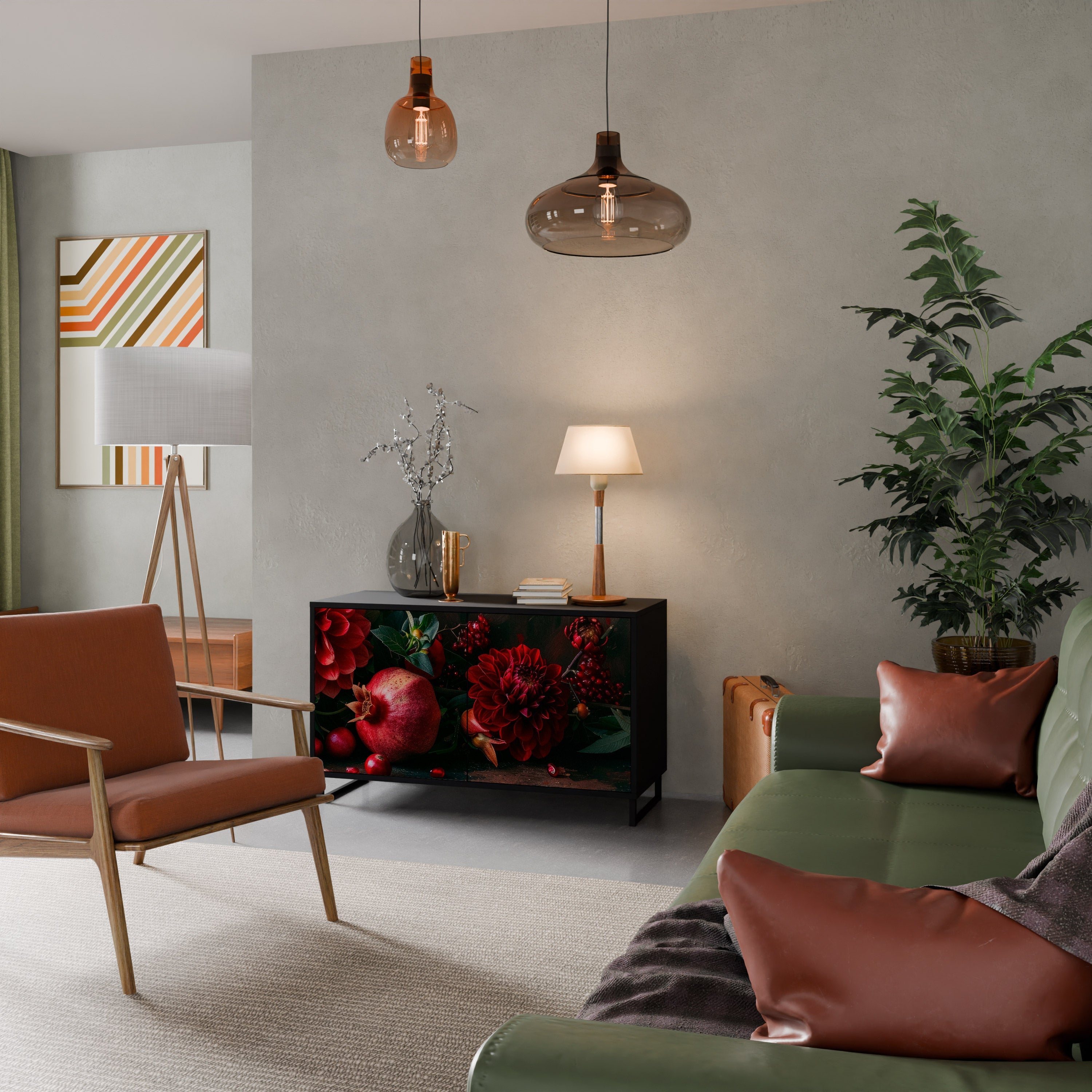 DAHLIAS AND POMEGRANATES Aparador de 2 Portas em Acabamento Preto