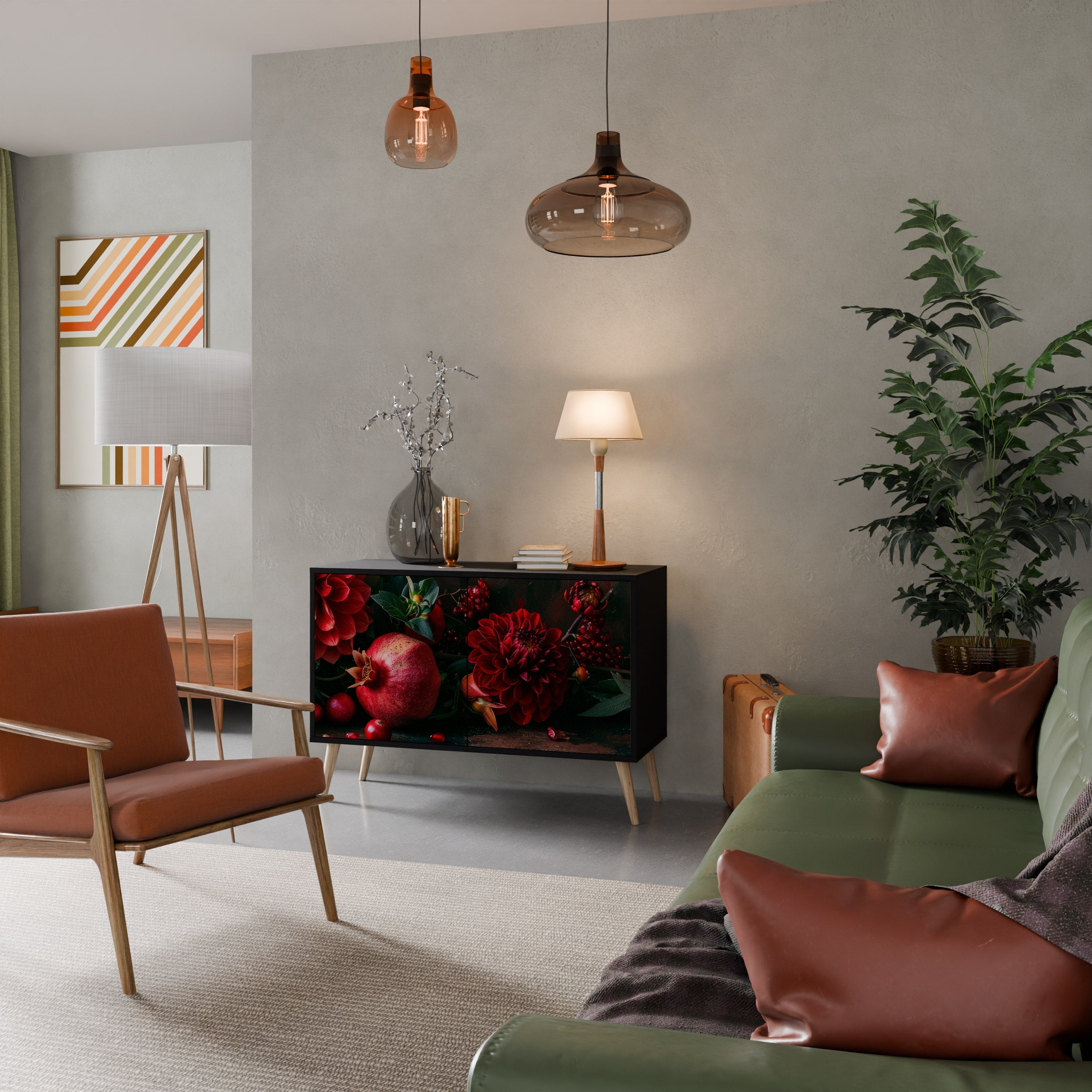 DAHLIAS AND POMEGRANATES Aparador de 2 Portas em Acabamento Preto