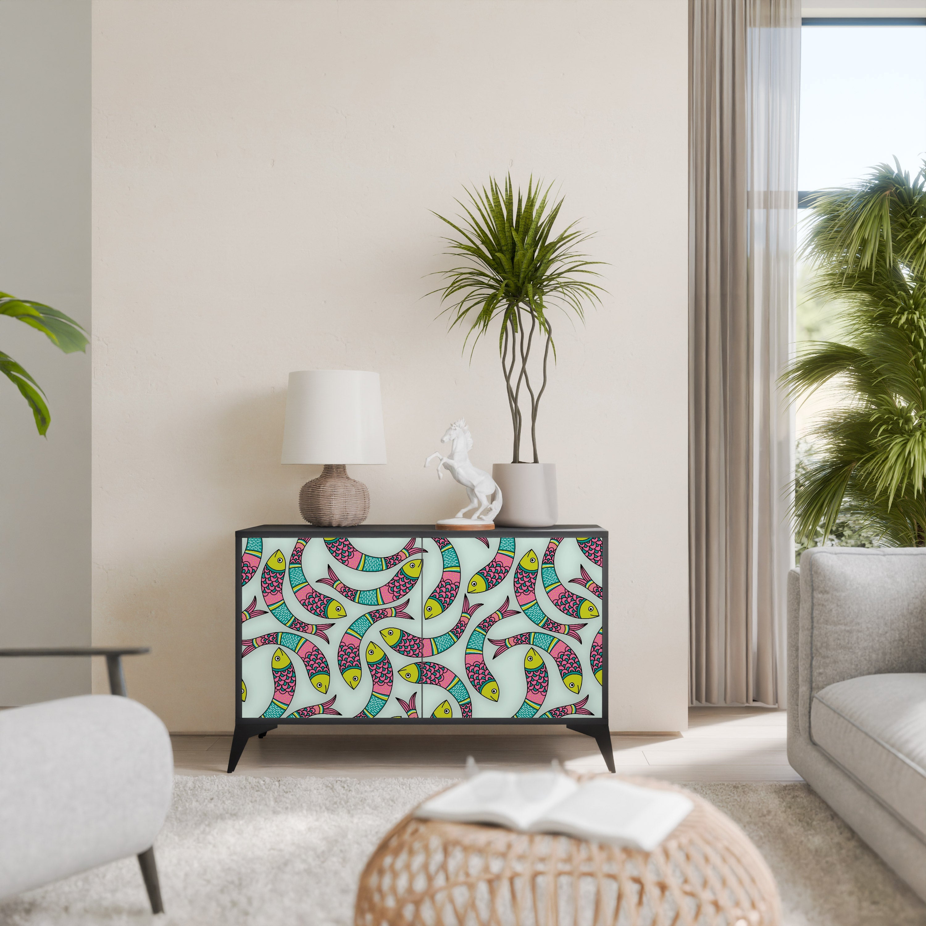 INDIAN FISH 2-Door Sideboard in Black Finish