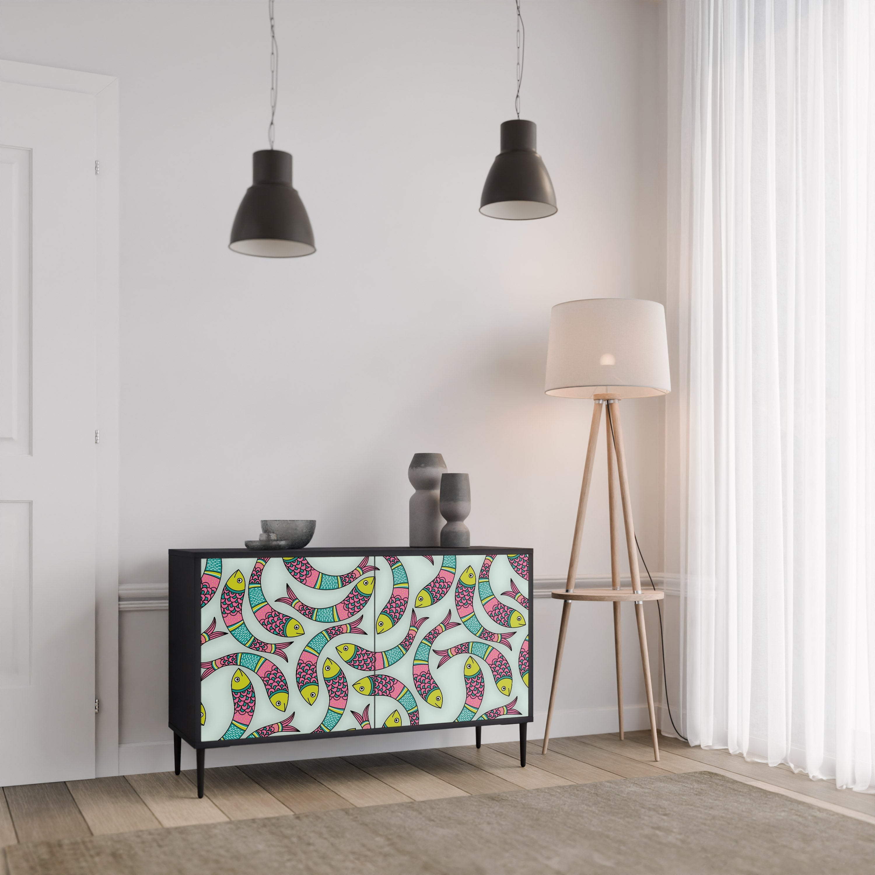 INDIAN FISH 2-Door Sideboard in Black Finish