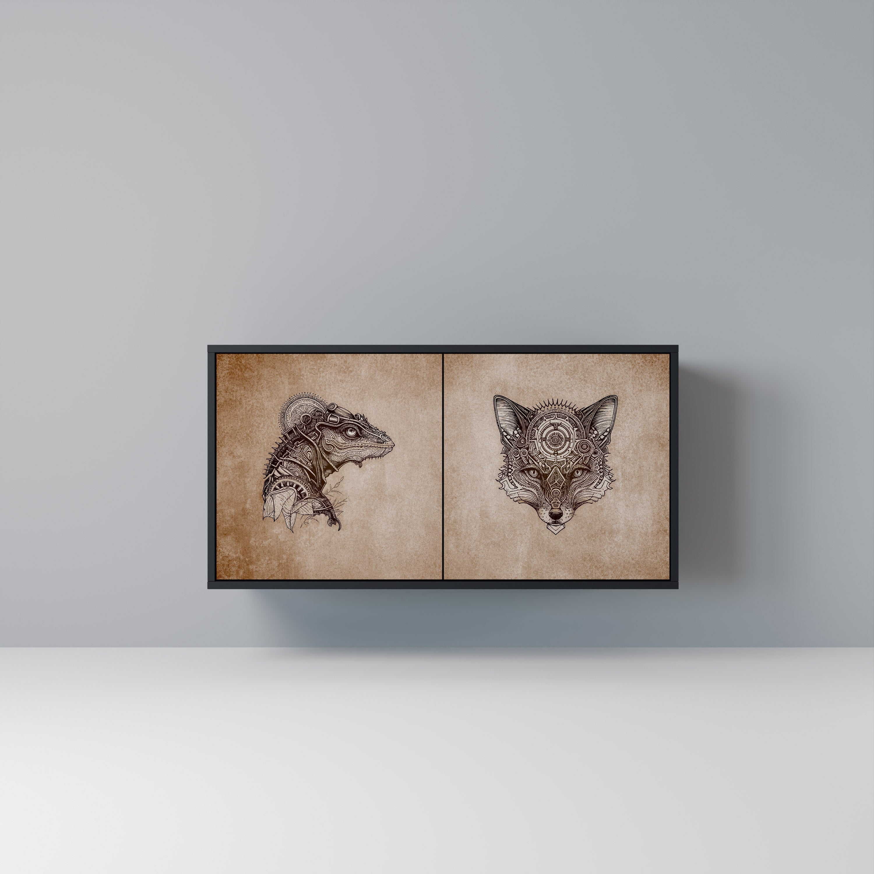 STEAMPUNK CLAN 2-Door Sideboard in Black Finish