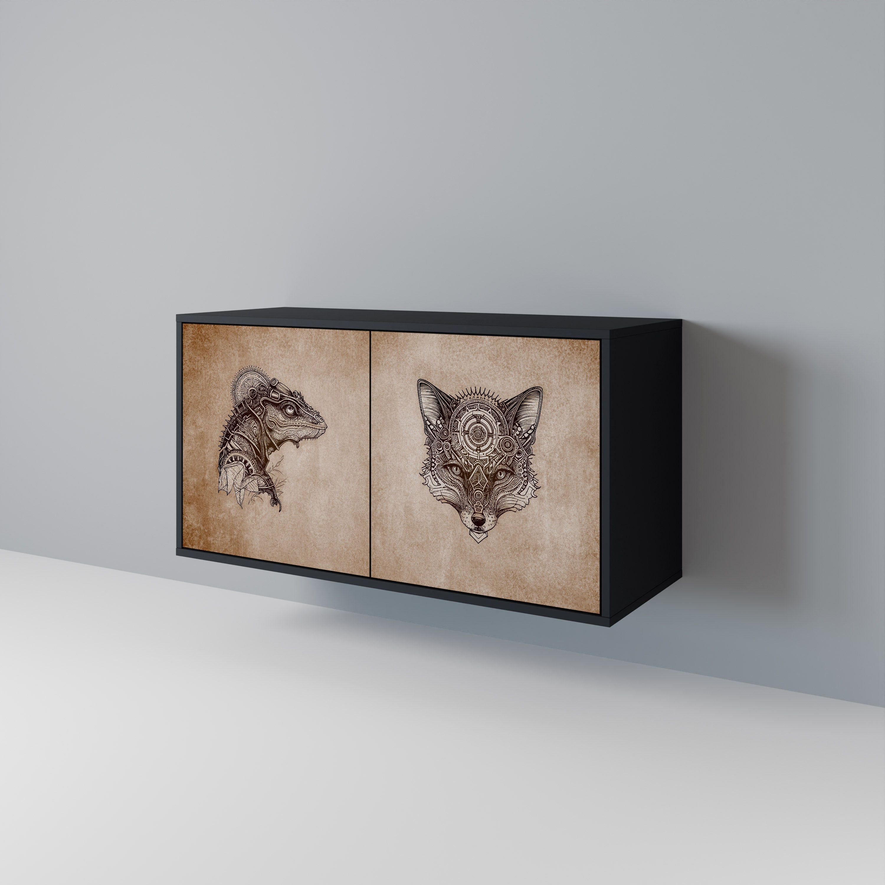 STEAMPUNK CLAN 2-Door Sideboard in Black Finish